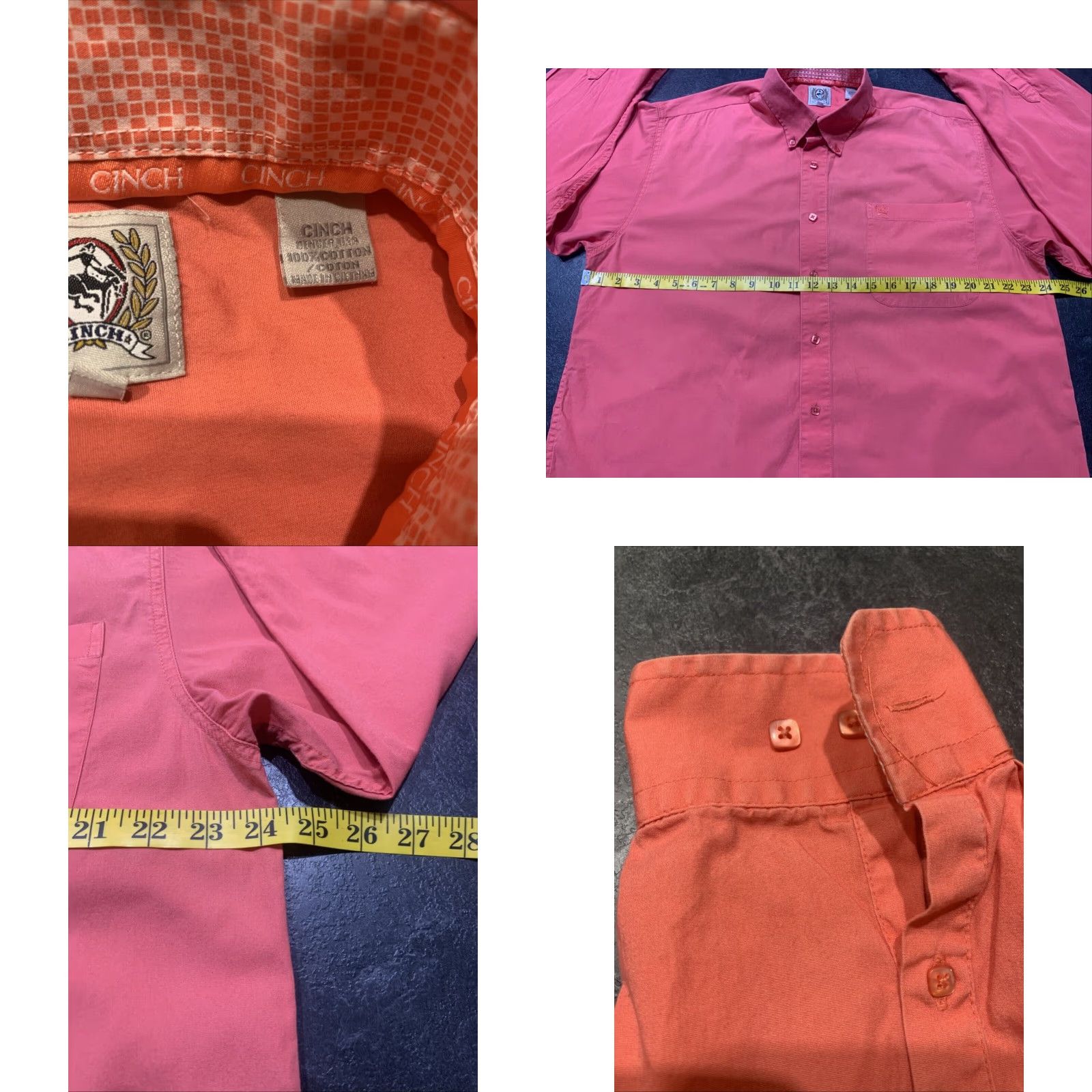Vintage Cinch Mens Long Sleeve Button Up Shirt Salmon Coral Pink M Medium Size US M / EU 48-50 / 2 - 8 Thumbnail
