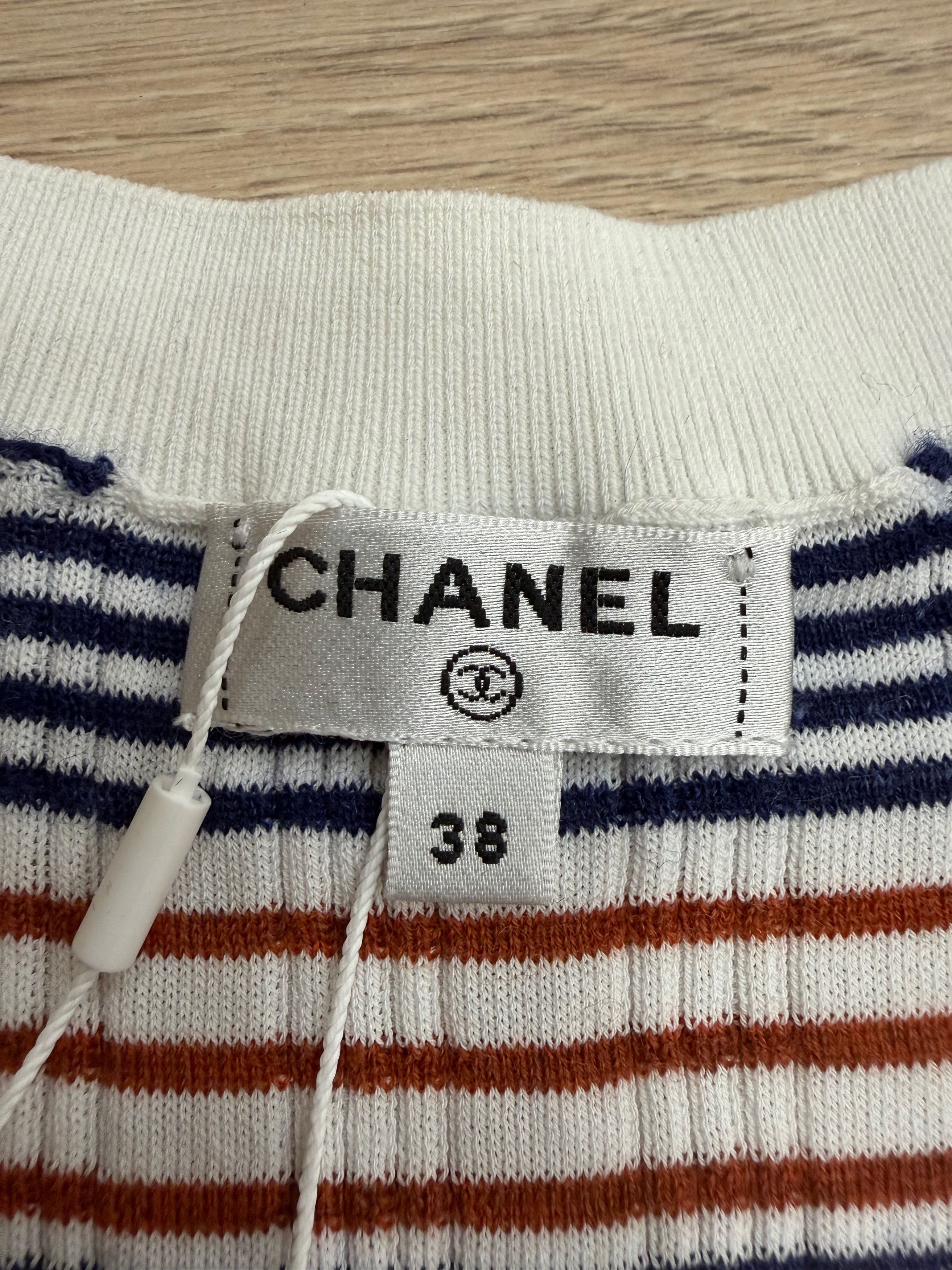 Chanel 21C White Orange Striped CC Logo Top Short Pullover Shirt 38 Size XS / US 0-2 / IT 36-38 - 6 Thumbnail