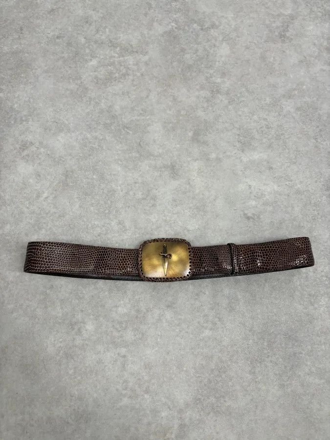 Vintage Cesare Paciotti Gold Dagger Buckle Brown Leather Belt Size ONE SIZE - 4 Thumbnail