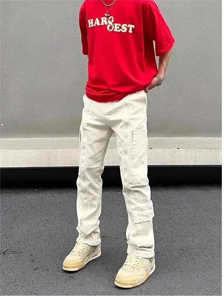 Japanese Brand Zipper multi pocket white straight leg jeans Size US 32 / EU 48 - 1 Thumbnail