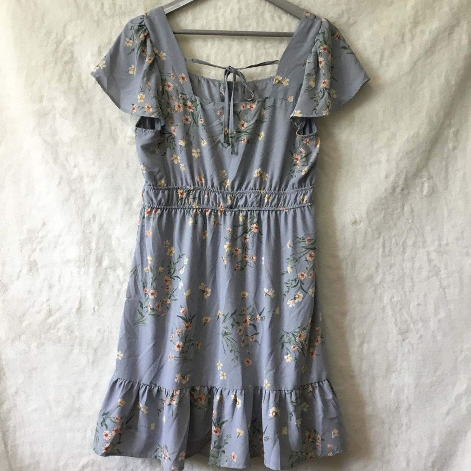 Other Pink Rose Blue Floral Smocked Waist Flutter Sleeve Dress Size L / US 10 / IT 46 - 7 Thumbnail