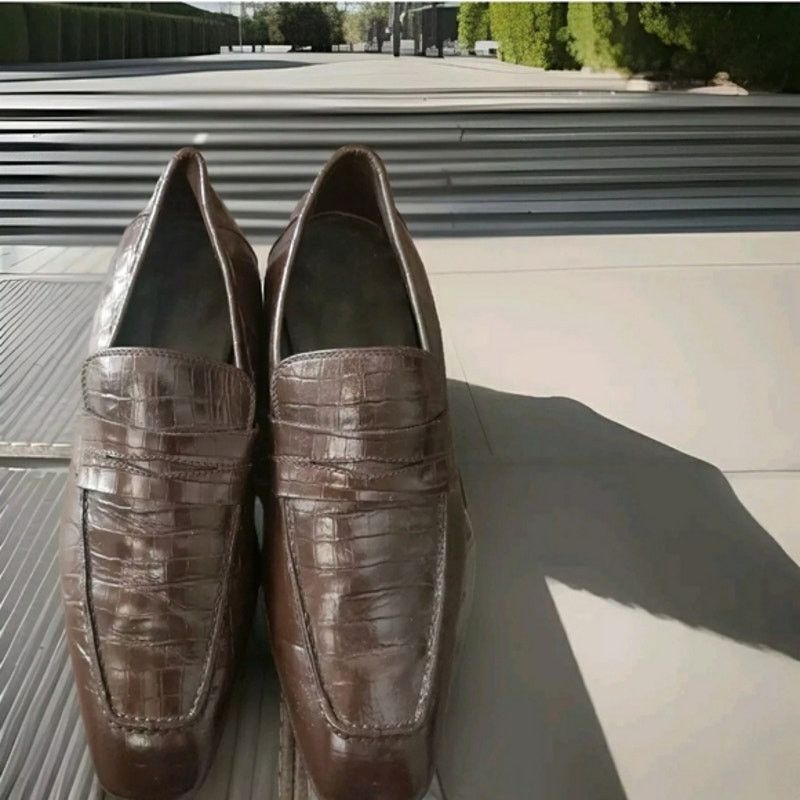 Donald Pliner Donald J Pliner Viro Brown Alligator Leather Men’s Loafers Size US 11.5 / EU 44-45 - 4 Thumbnail