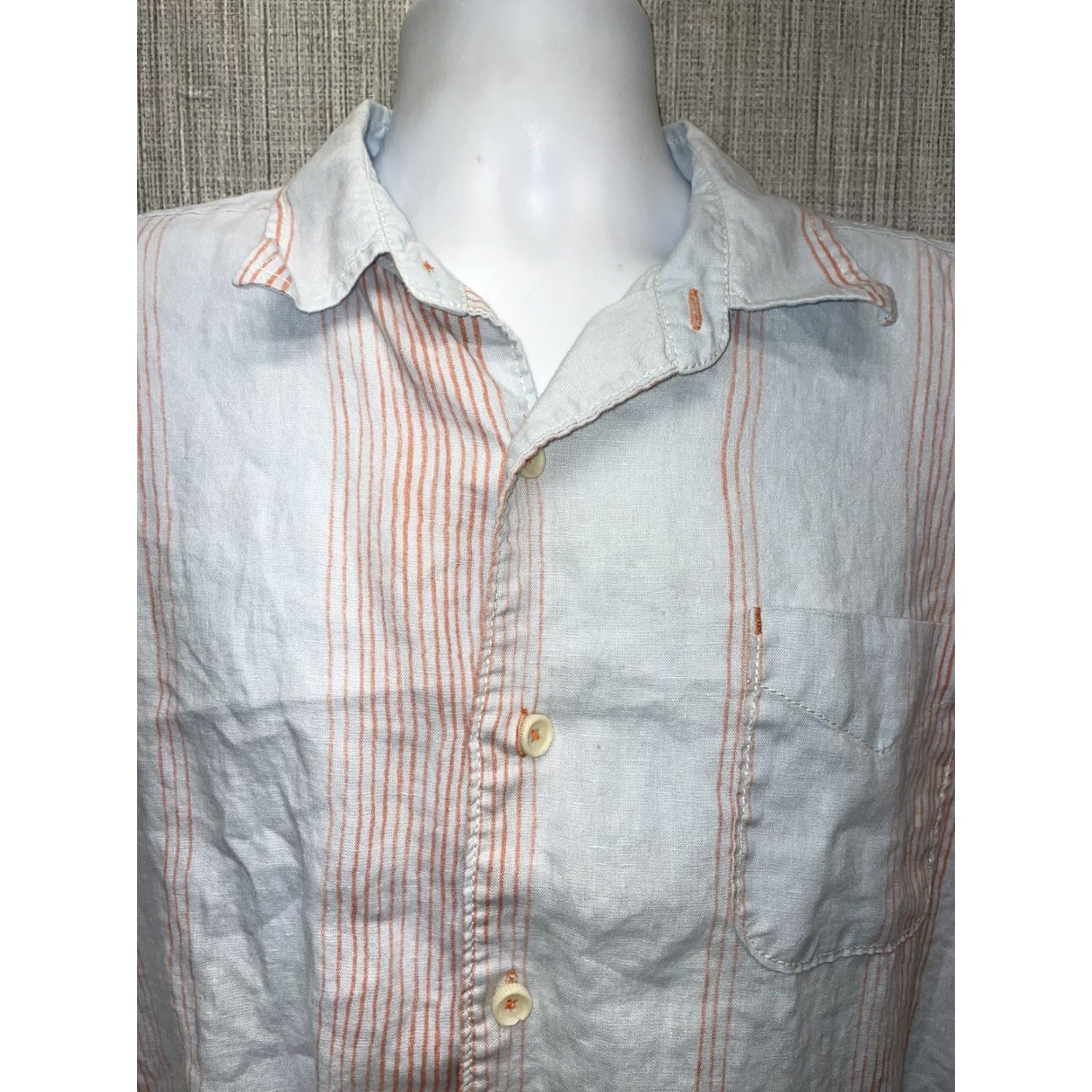 Tommy Bahama Tommy Bahama Shirt Mens L Long Sleeve Button-Down Linen Orange Light Blue Button-Up shirts Size US L / EU 52-54 / 3 - 2 Thumbnail
