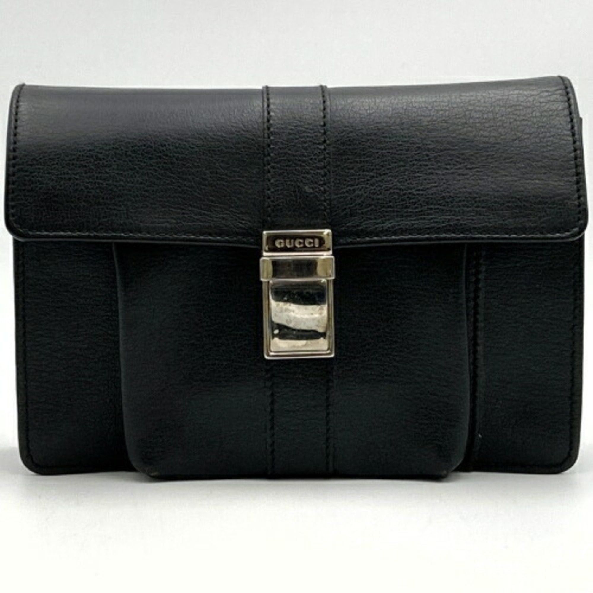 image of Gucci 018 1434 Second Bag Clutch Black Leather Men's Women's Fashion