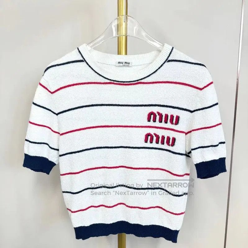 Miu Miu Miu Miu Striped Short Sleeve T-Shirt . Size M / US 6-8 / IT 42-44 - 1 Thumbnail