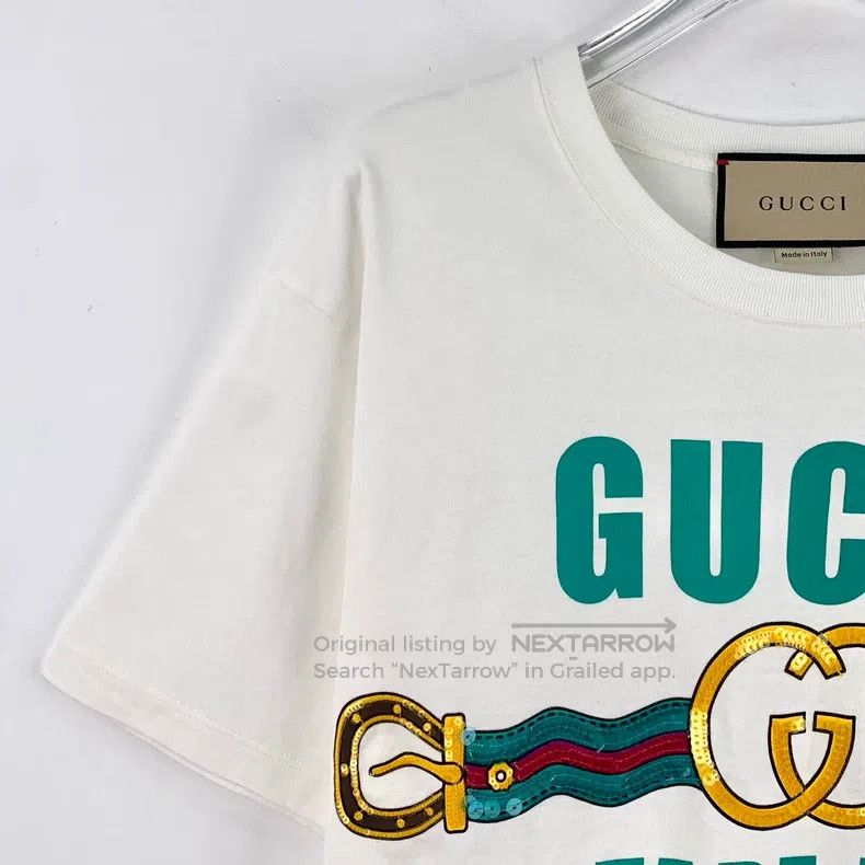 Gucci Gucci White logo letter sequin printed cotton round-neck s Size US XS / EU 42 / 0 - 3 Thumbnail