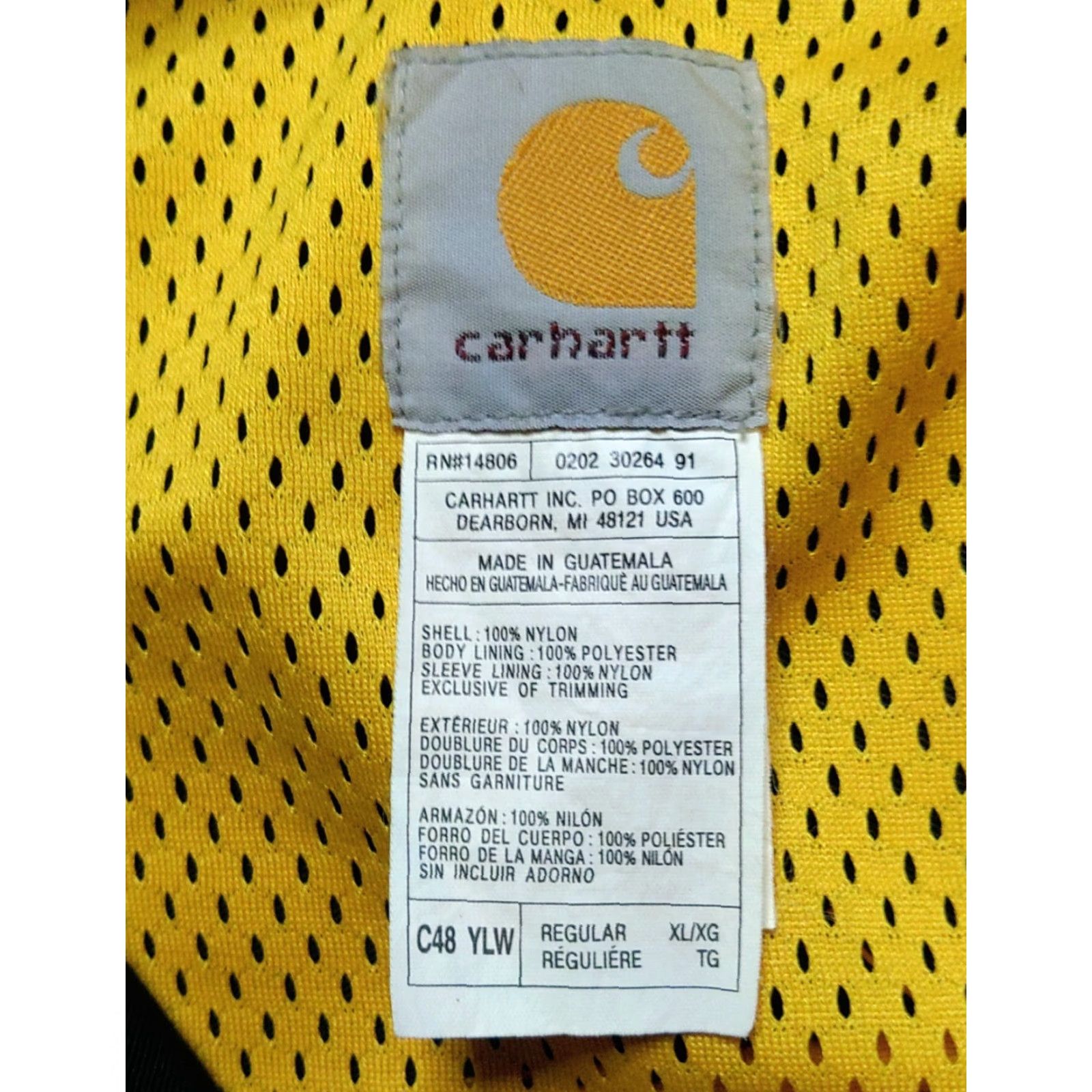 Carhartt VINTAGE Carhartt Jacket C48 90s Yellow & Black Hooded Nylon Windbreaker XL Men’s || Hoodie || Adult XL || Yellow || 90s, Fishing, Hunting || Mens Size US XL / EU 56 / 4 - 5 Thumbnail