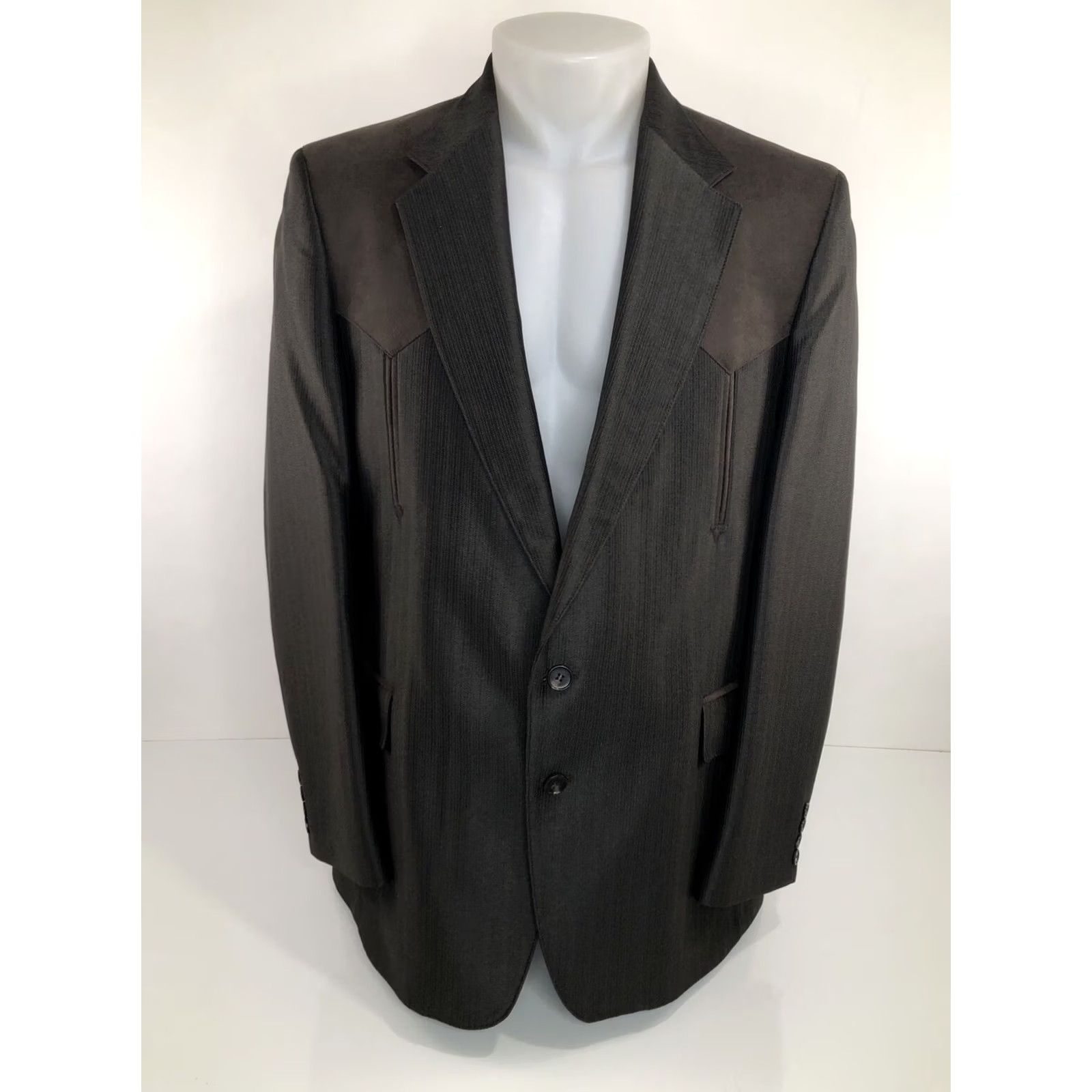 YOKE SHEPLERS Blazer Shirt Mens 42 R USA Brown Rockabilly Yoke Western Blazer Jacket EXCELLENT Size 42R - 2 Thumbnail