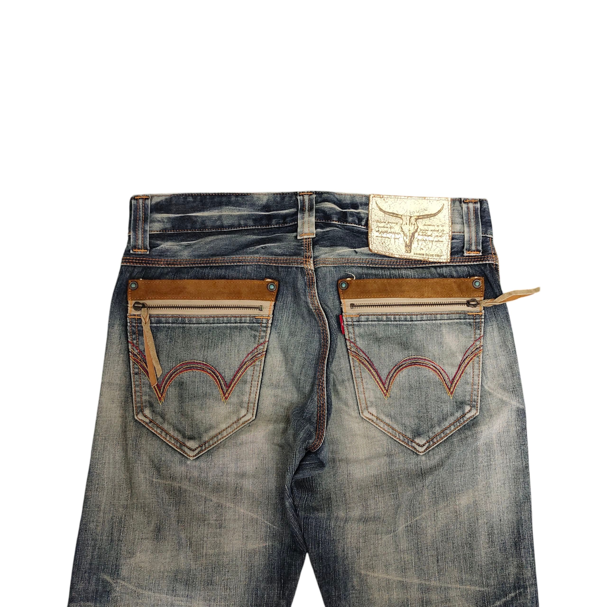If Six Was Nine Flare Jeans 90s Edwin Cowboy Clawmark Distress Denim Bootcut Size US 33 - 3 Thumbnail