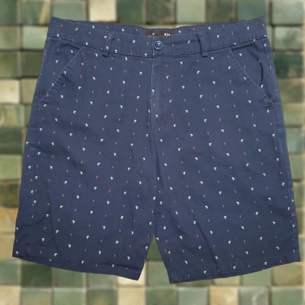 Vintage Public Record Shorts Mens32 Navy Flamingo Palm Flat Front Chino 100% Cotton Golf Size US 32 / EU 48 - 1 Thumbnail