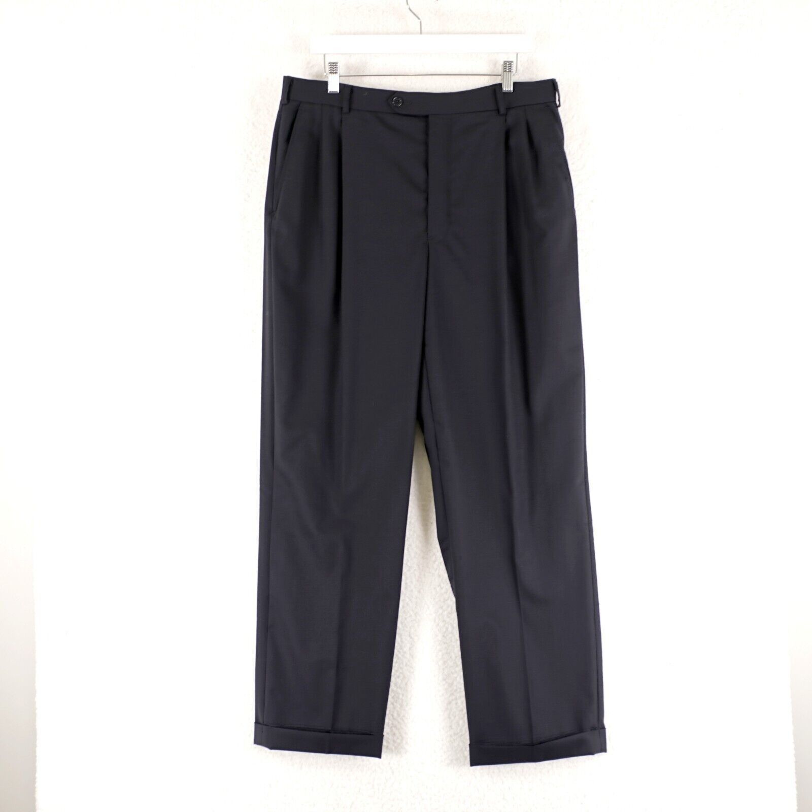 Brooks Brothers Brooks Brothers 346 Stretch Blue Wool Pleated Cuffed Mid Ris Size 34R - 1 Thumbnail