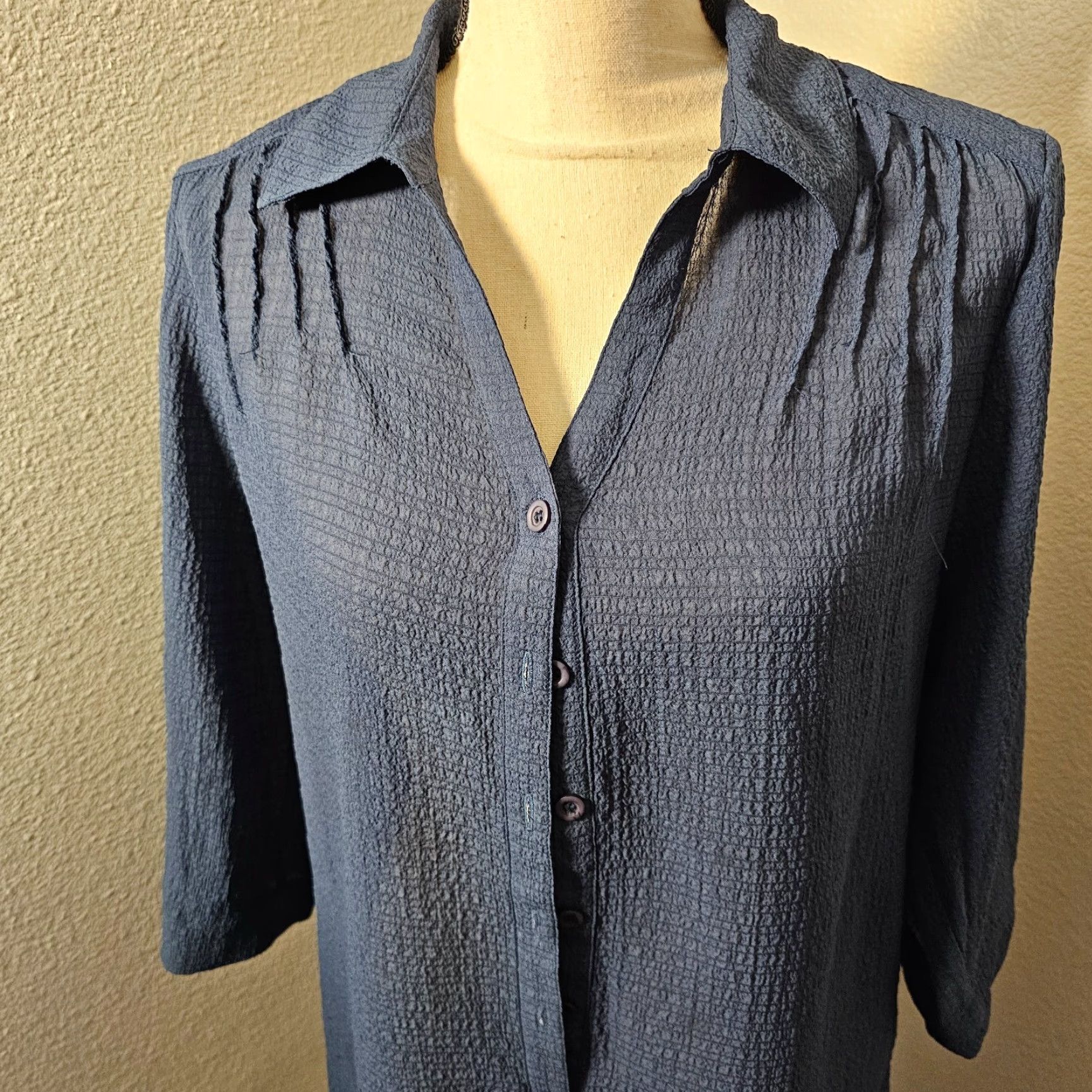 Vintage VINTAGE Koret Shirt Blouse Button-Up Blue Long Sleeve Size M, Women, Regular, 20s-30s, Sheer, Ned? Size M / US 6-8 / IT 42-44 - 2 Thumbnail