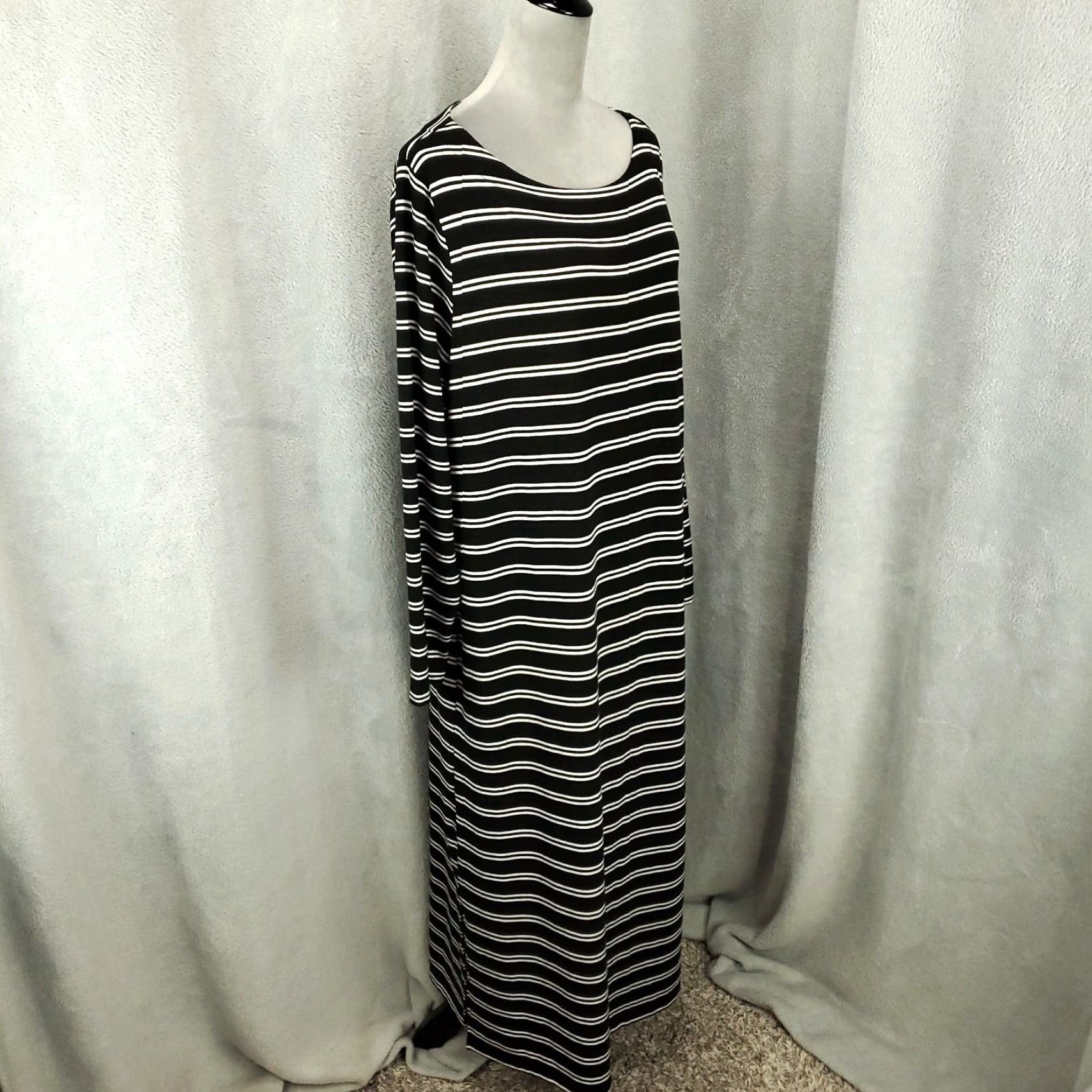Vintage Time & Tru Maxi Dress Womens Plus 20 Long Blue Striped Round Neck Pullover Long Sleeve Casual Travel Size 3XL / US 20-22 - 2 Thumbnail