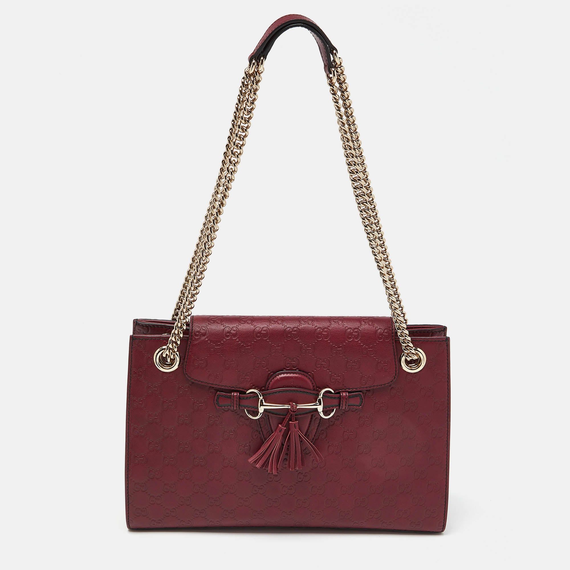 image of Gucci Red Ssima Leather Large Emily Chain Shoulder Bag, Women's