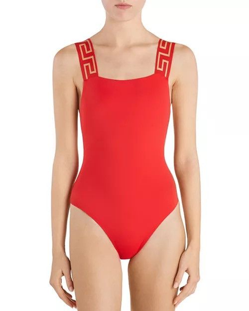 Versace Versace Red One-Piece Swimsuit Geometric Gold Accent Straps Size XL / US 12-14 / IT 48-50 - 1 Thumbnail