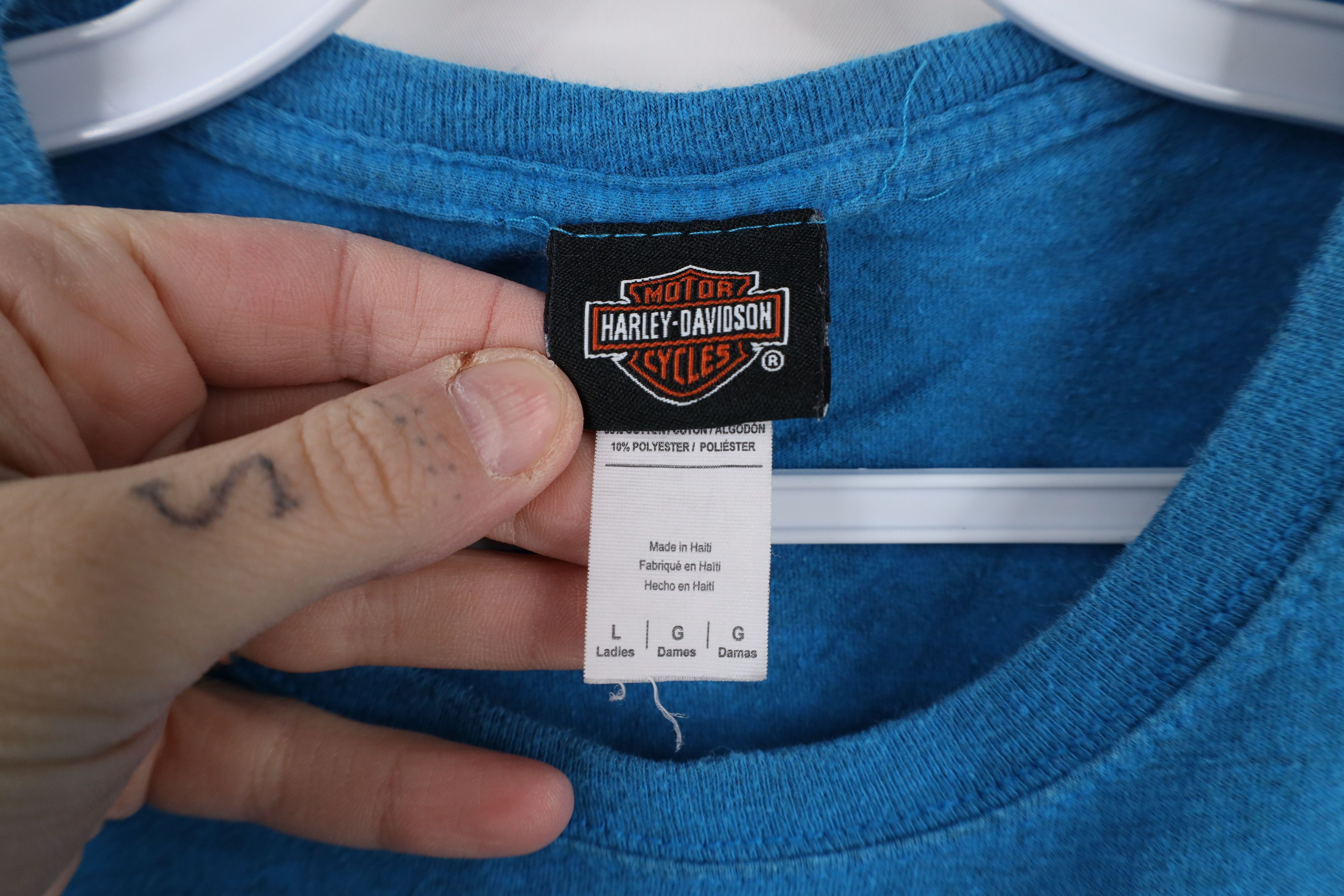 Harley Davidson × Vintage Y2K Harley Davidson Faded Spell Out Eagle Wings T-Shirt Blue Size L / US 10 / IT 46 - 7 Thumbnail