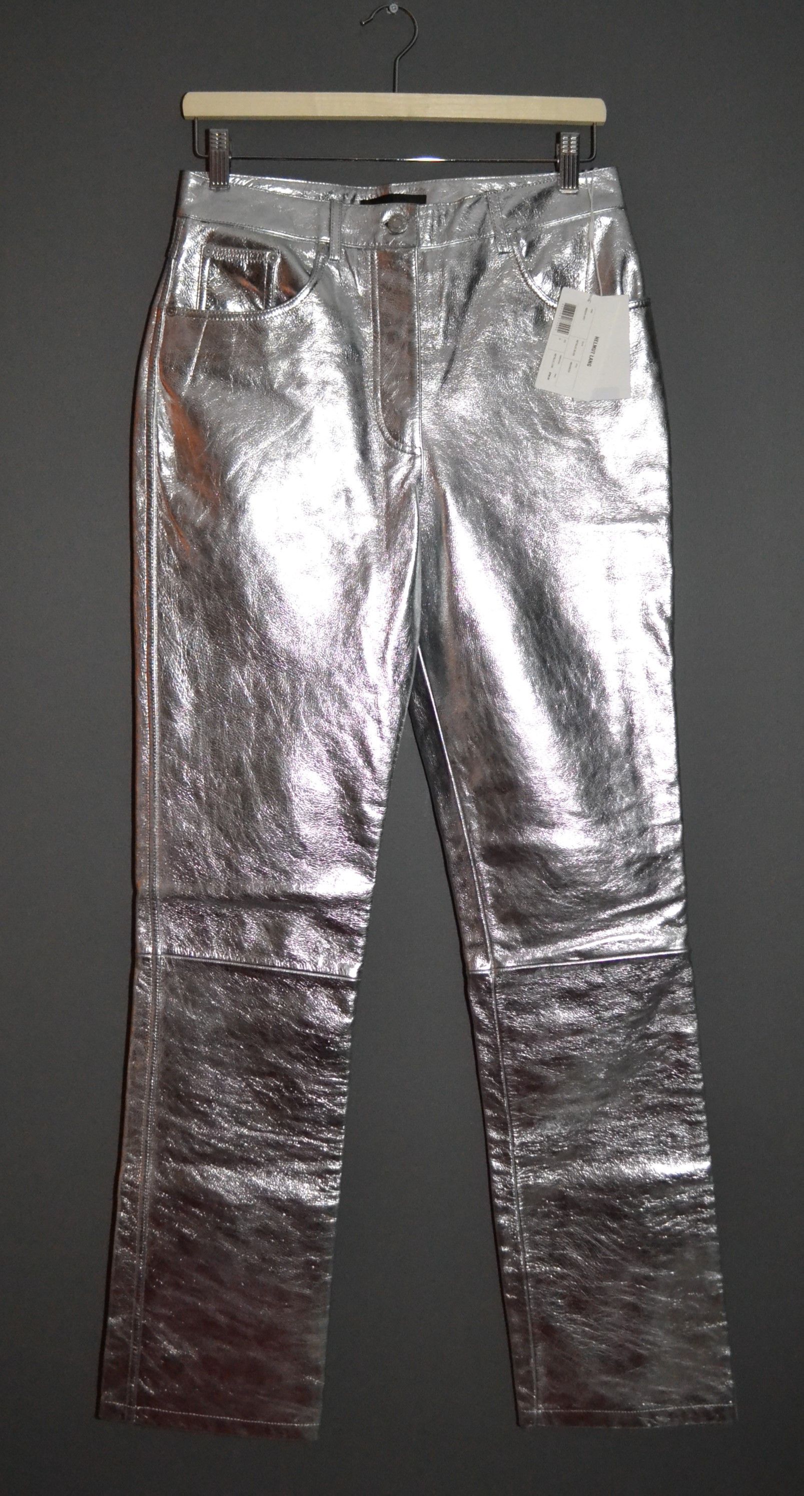 Helmut Lang Helmut Lang Mirror Straight Leather Pants Astro Biker Silver Size 28" / US 6 / IT 42 - 3 Thumbnail