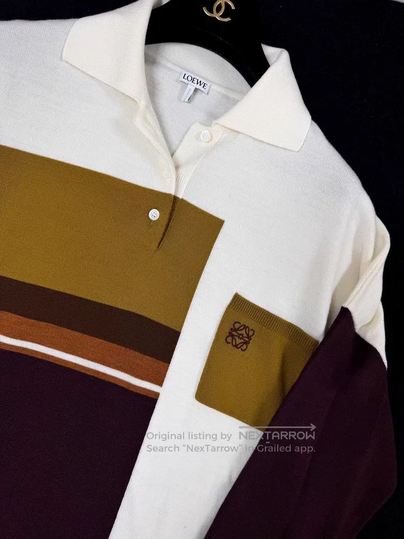 Loewe Loewe Multicolor Khaki Wine Red Long Sleeve Polo Shirt Size S / US 4 / IT 40 - 4 Thumbnail