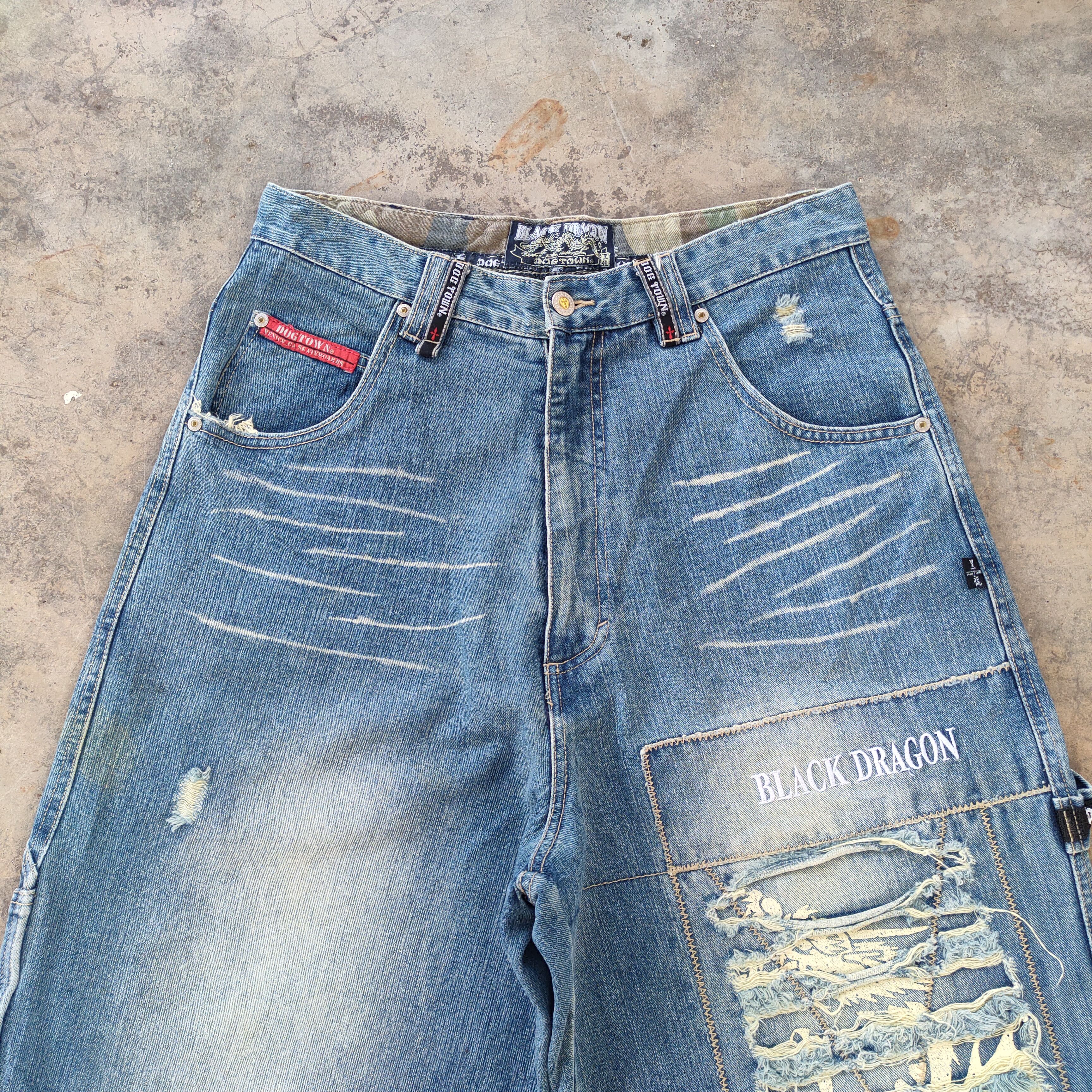Vision Streetwear # VINTAGE BLACK EMBROIDERED DRAGON FADED JEANS PANTS Size US 32 / EU 48 - 2 Thumbnail