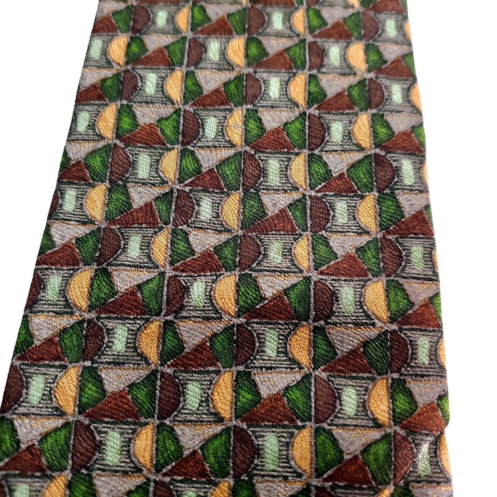 Barneys New York Barney's New York Brown Green Geometric Abstract Short Silk Size ONE SIZE - 2 Thumbnail
