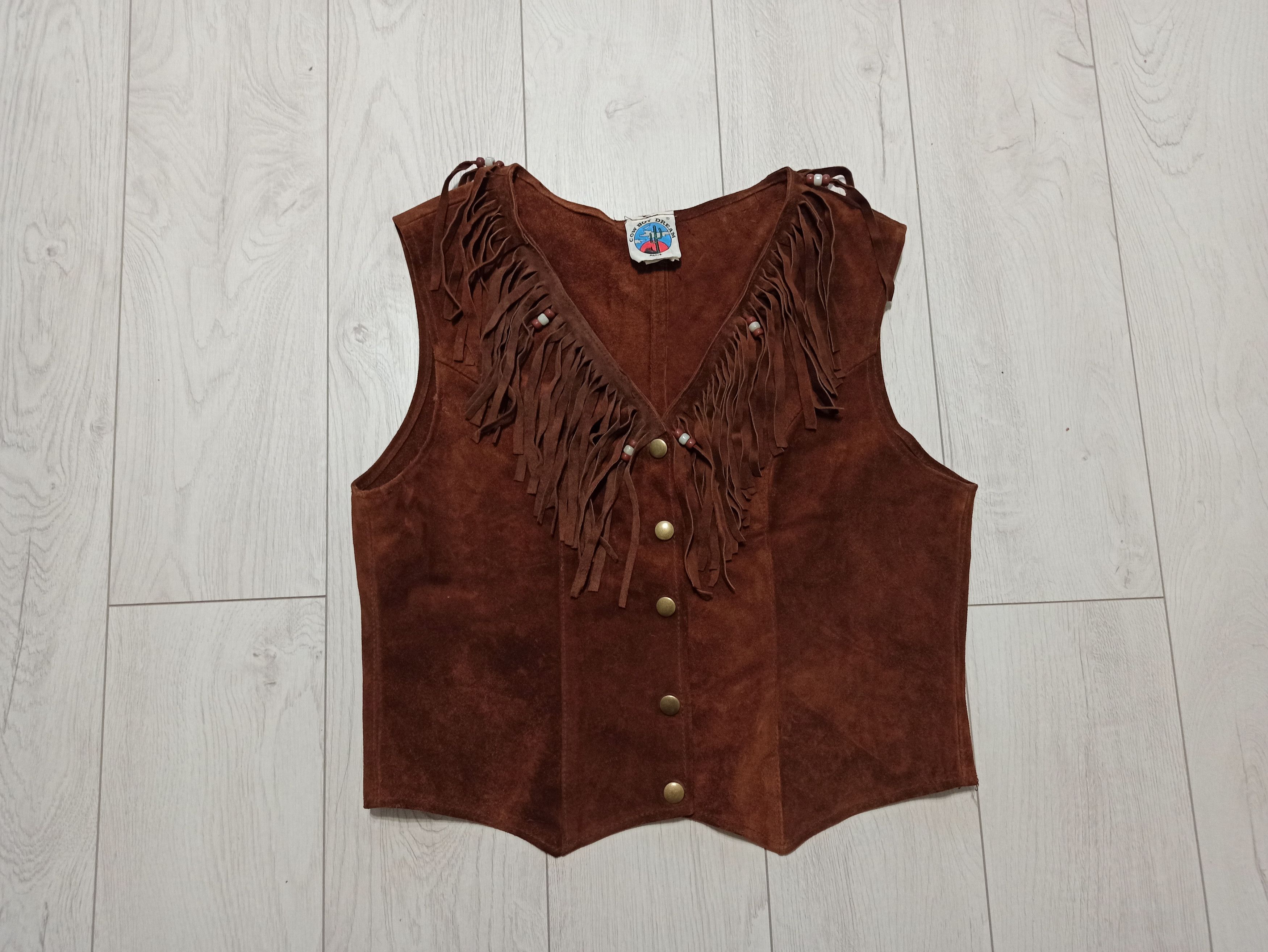 Leather Cow Boy Dream Paris Vintage Suede Fringe Western Vest M Size M / US 6-8 / IT 42-44 - 1 Thumbnail