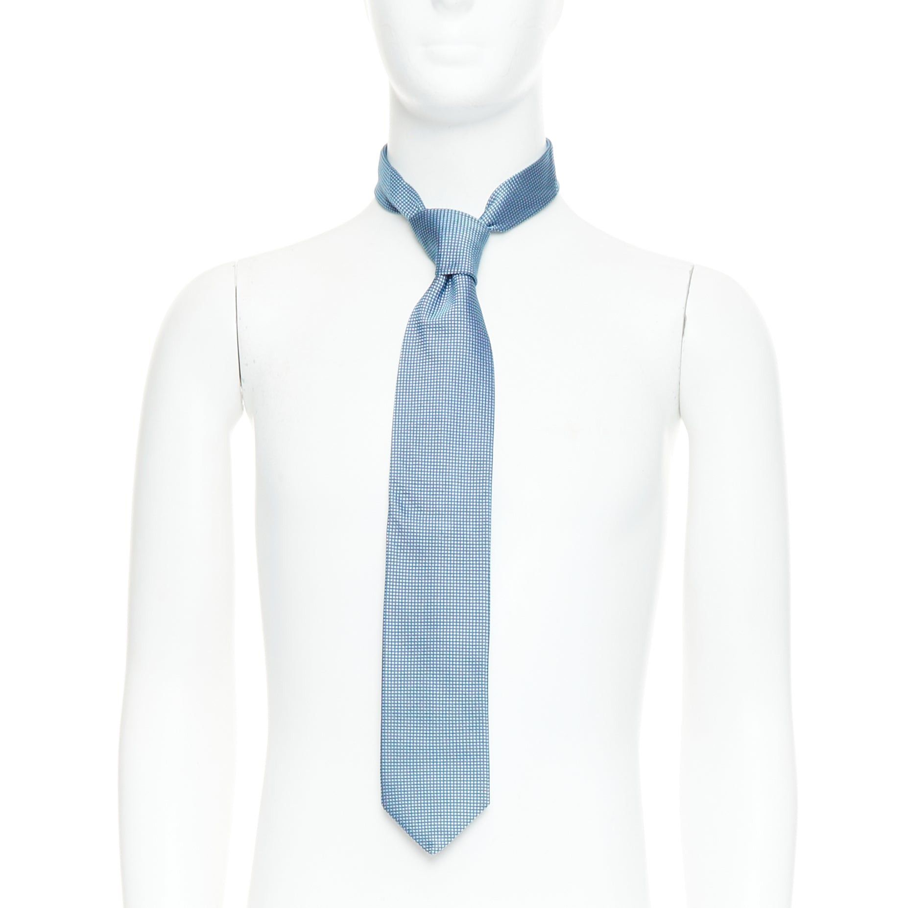 Patek Philippe PATEK PHILLIPE 2011 100% silk blue grid jacquard wide dress tie Size ONE SIZE - 1 Thumbnail