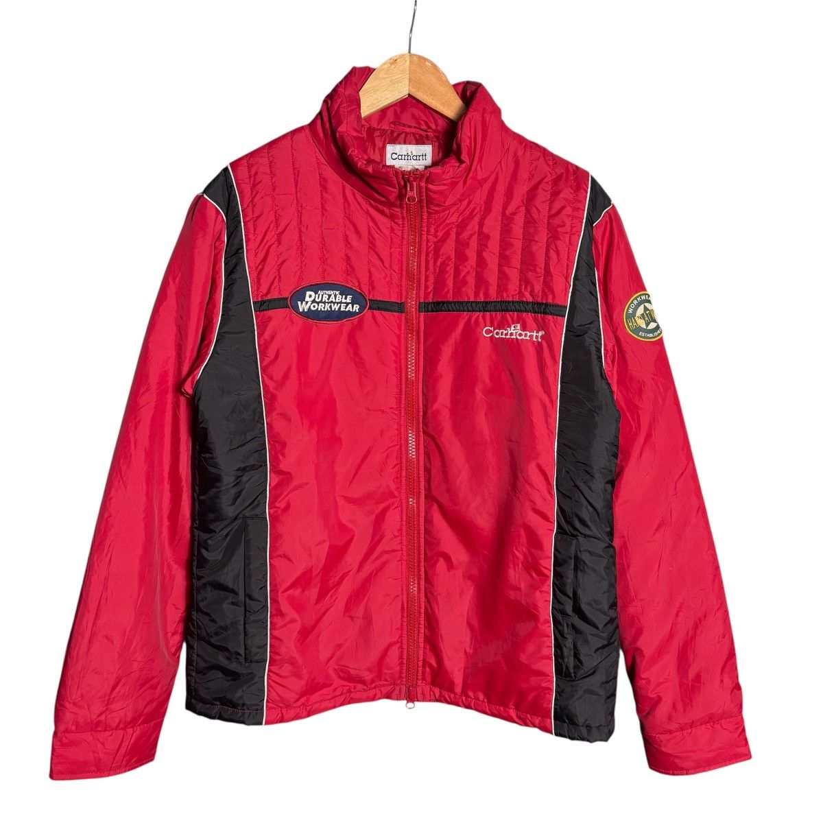Carhartt Vintage Carhartt Hard At Work Puffer Patchwork Racing Jacket Size US XL / EU 56 / 4 - 1 Thumbnail