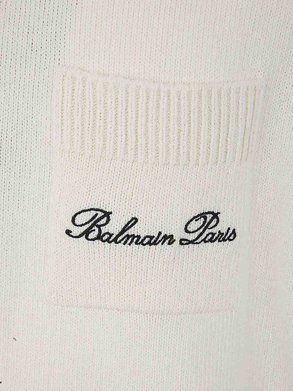 Balmain o1s1wg110925 Embroidered Cotton Polo Shirt in Cream White Size US M / EU 48-50 / 2 - 3 Thumbnail