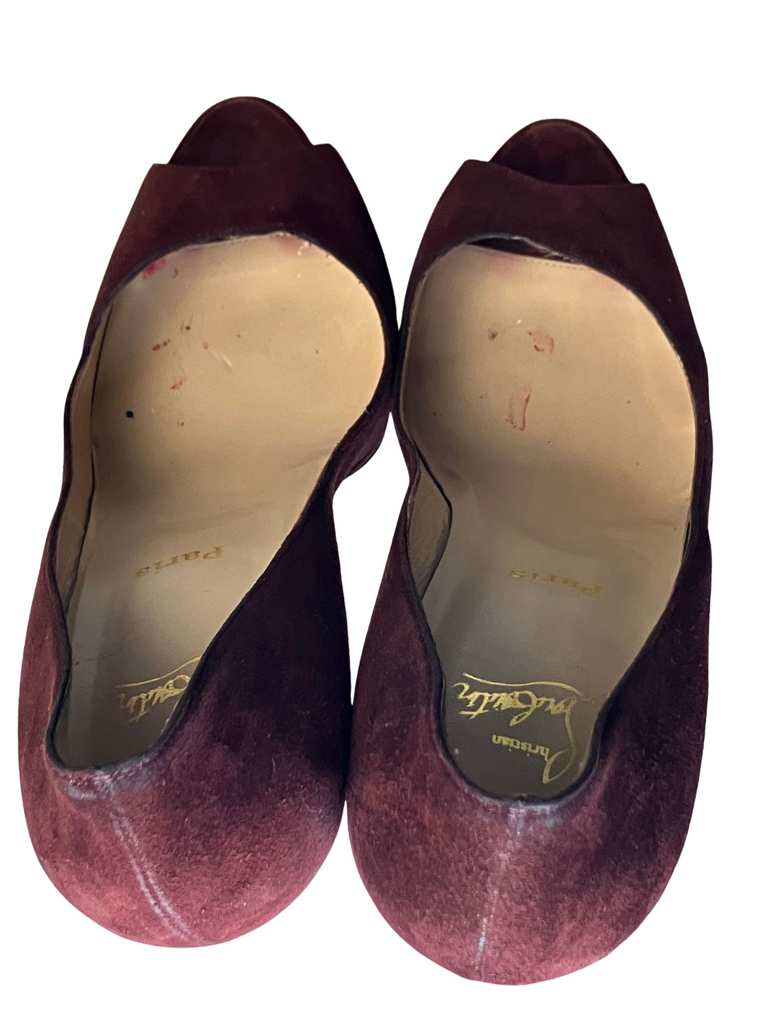Christian Louboutin Christian Louboutin Burgundy Suede Peep Toe Platform Heels Size US 10 / IT 40 - 10 Thumbnail