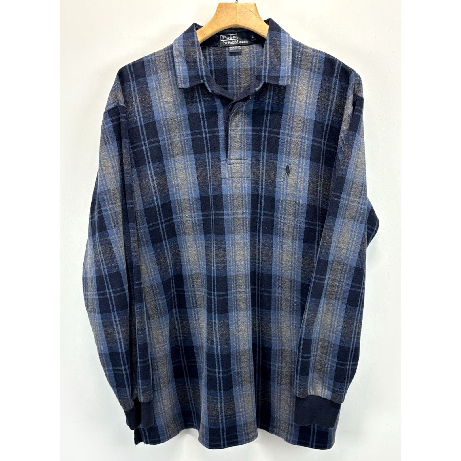 Polo Ralph Lauren VINTAGE Polo Ralph Lauren Flannel Polo Shirt Men L Blue Grey Plaid Pony Logo 90s Mens Size US L / EU 52-54 / 3 - 2 Thumbnail
