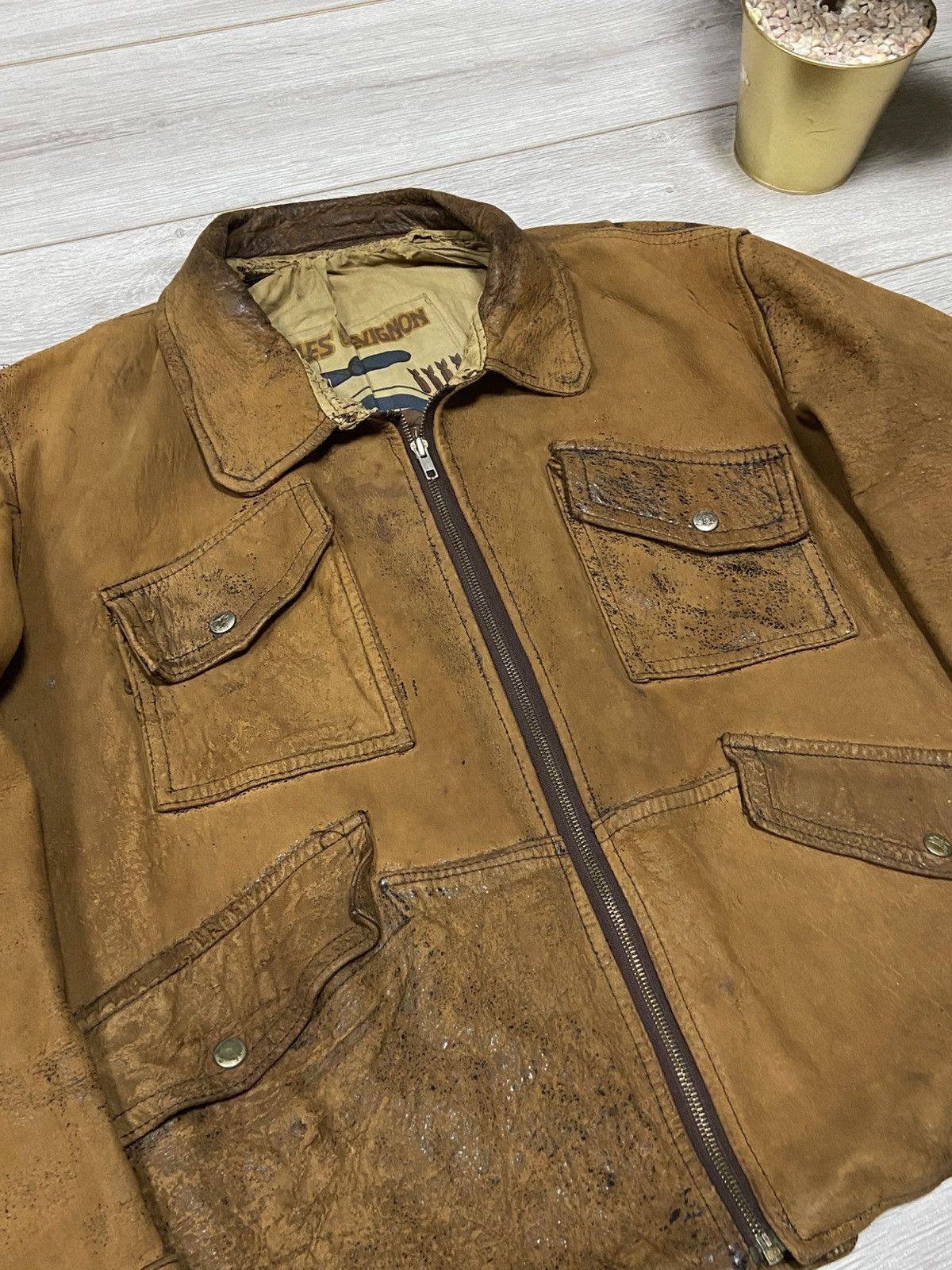 Chevignon Chevignon vintage leather worn distressed leather jacket fly Size US XL / EU 56 / 4 - 3 Thumbnail
