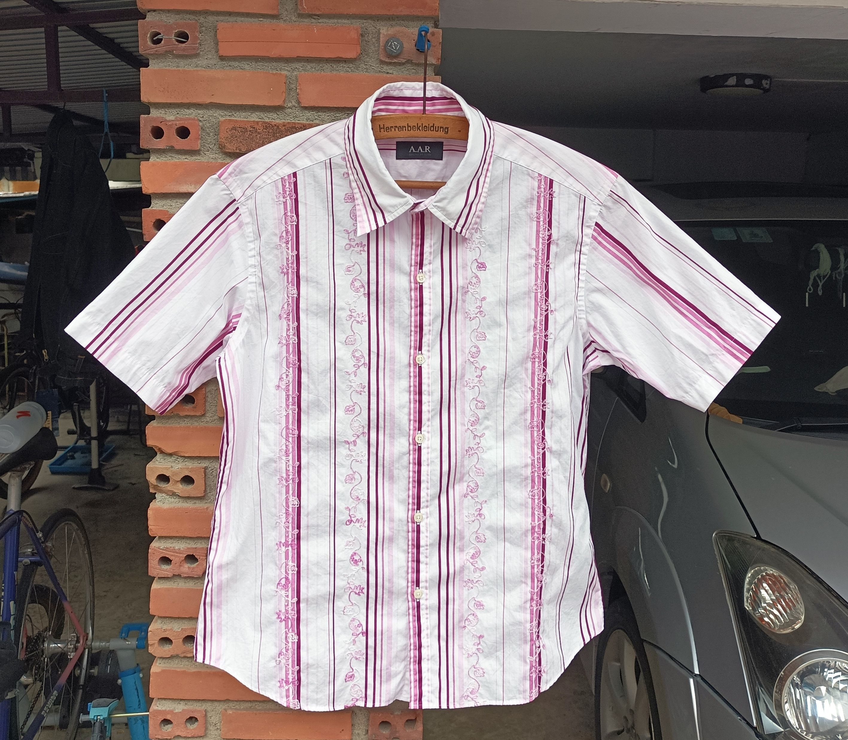 Yohji Yamamoto (S335) A.A.R. Against All Risks Japan White Pink Strip Shirt Size US M / EU 48-50 / 2 - 1 Thumbnail