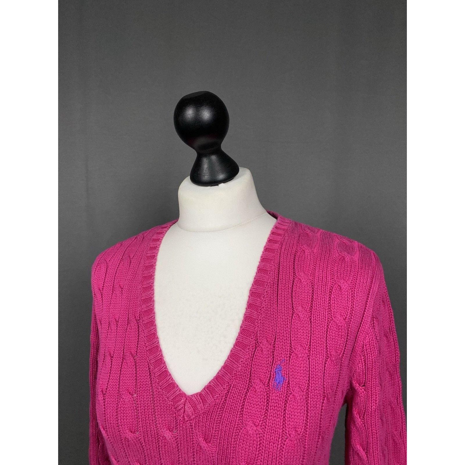 Ralph Lauren Sport Ralph Lauren Small Logo Women's Pink Cable Knitted V-Neck Sw Size M / US 6-8 / IT 42-44 - 5 Thumbnail