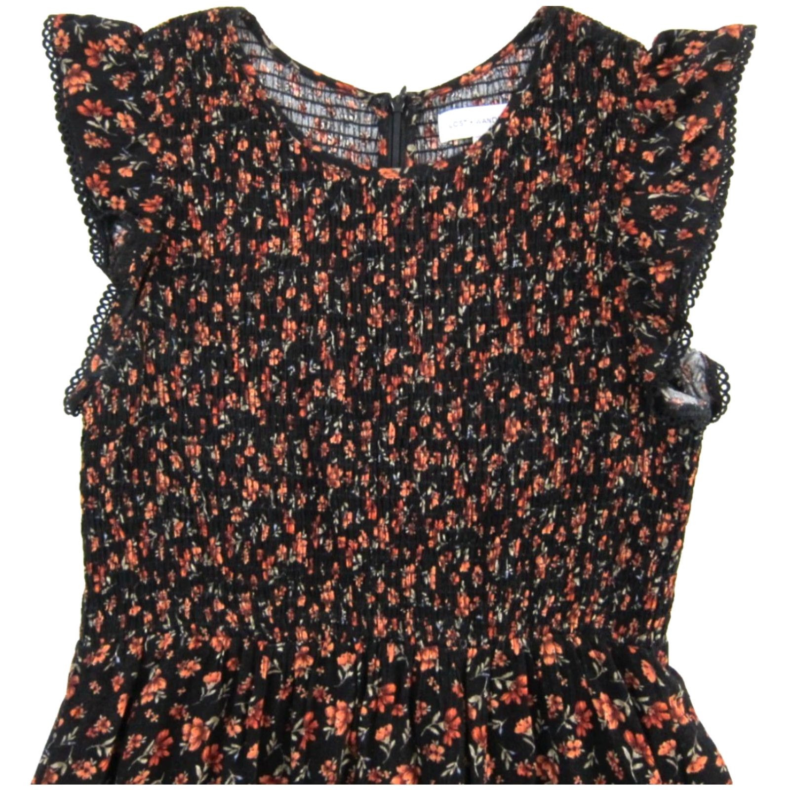 Vintage Lost + Wander Floral Cap Sleeve Rayon Midi Dress Medium Orange Black Green Prairie Dress Women Size M / US 6-8 / IT 42-44 - 4 Thumbnail
