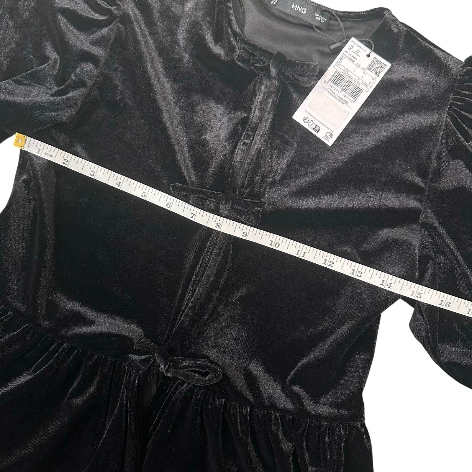 Mango MANGO Women's Bows Detail Velvet Blouse Black Size S Size S / US 4 / IT 40 - 4 Thumbnail