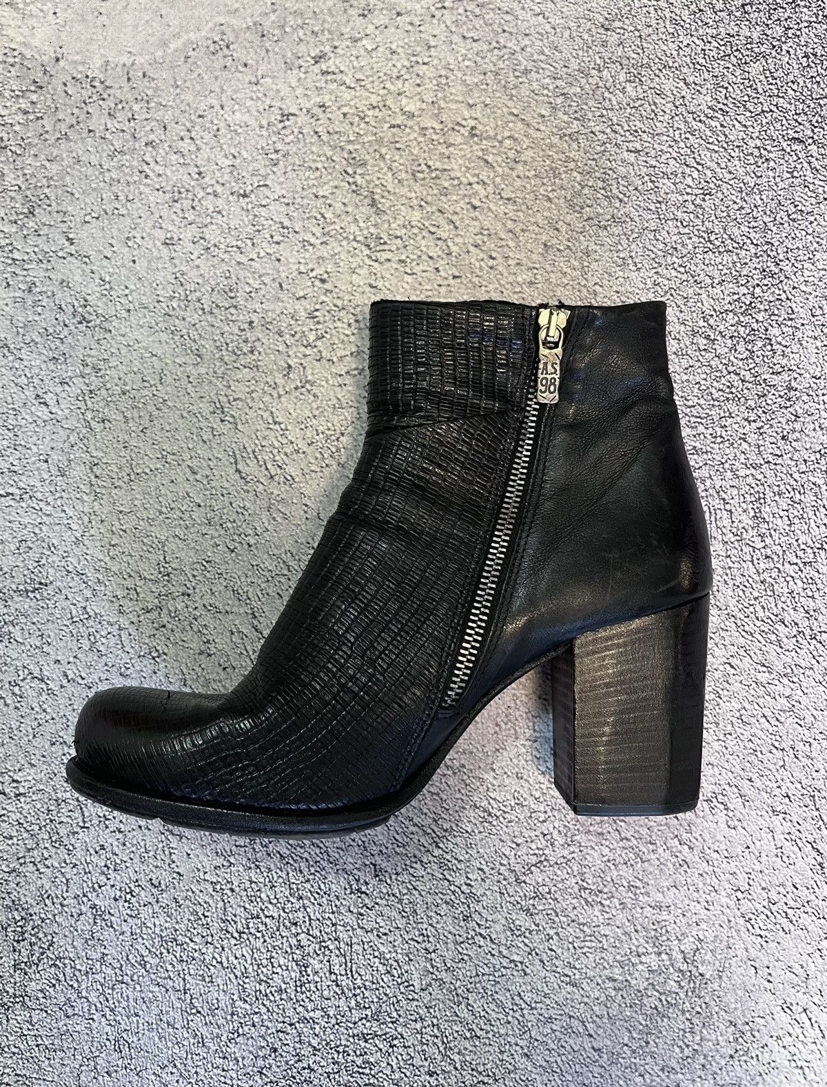 A.S.98 AS.98 Black Textured Leather Block Heel Boots Size 40 Size US 10 / IT 40 - 3 Thumbnail