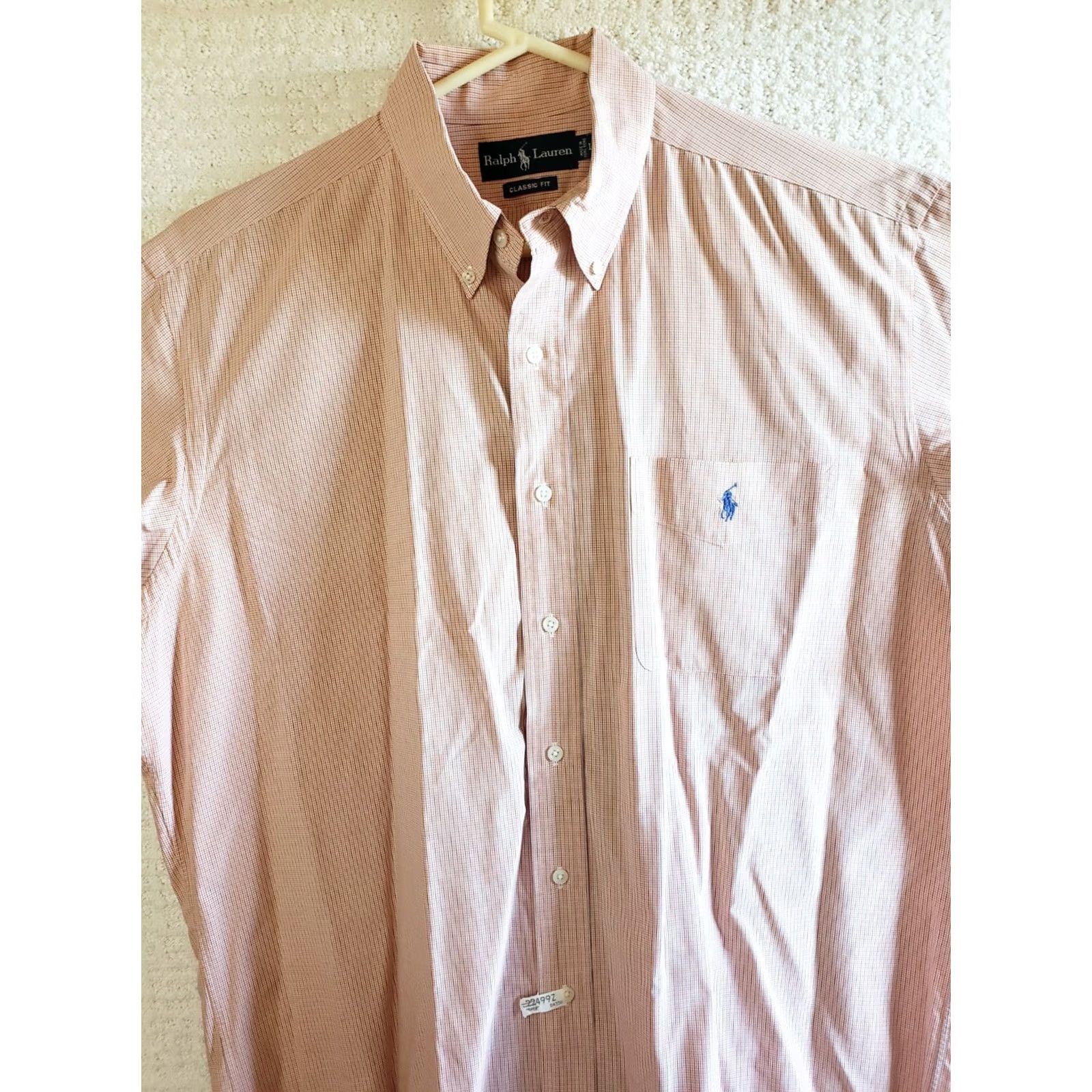 Ralph Lauren Ralph Lauren Classic Fit Men's Lg S. S. Coral Blue Micro Check Shirt Size US L / EU 52-54 / 3 - 2 Thumbnail