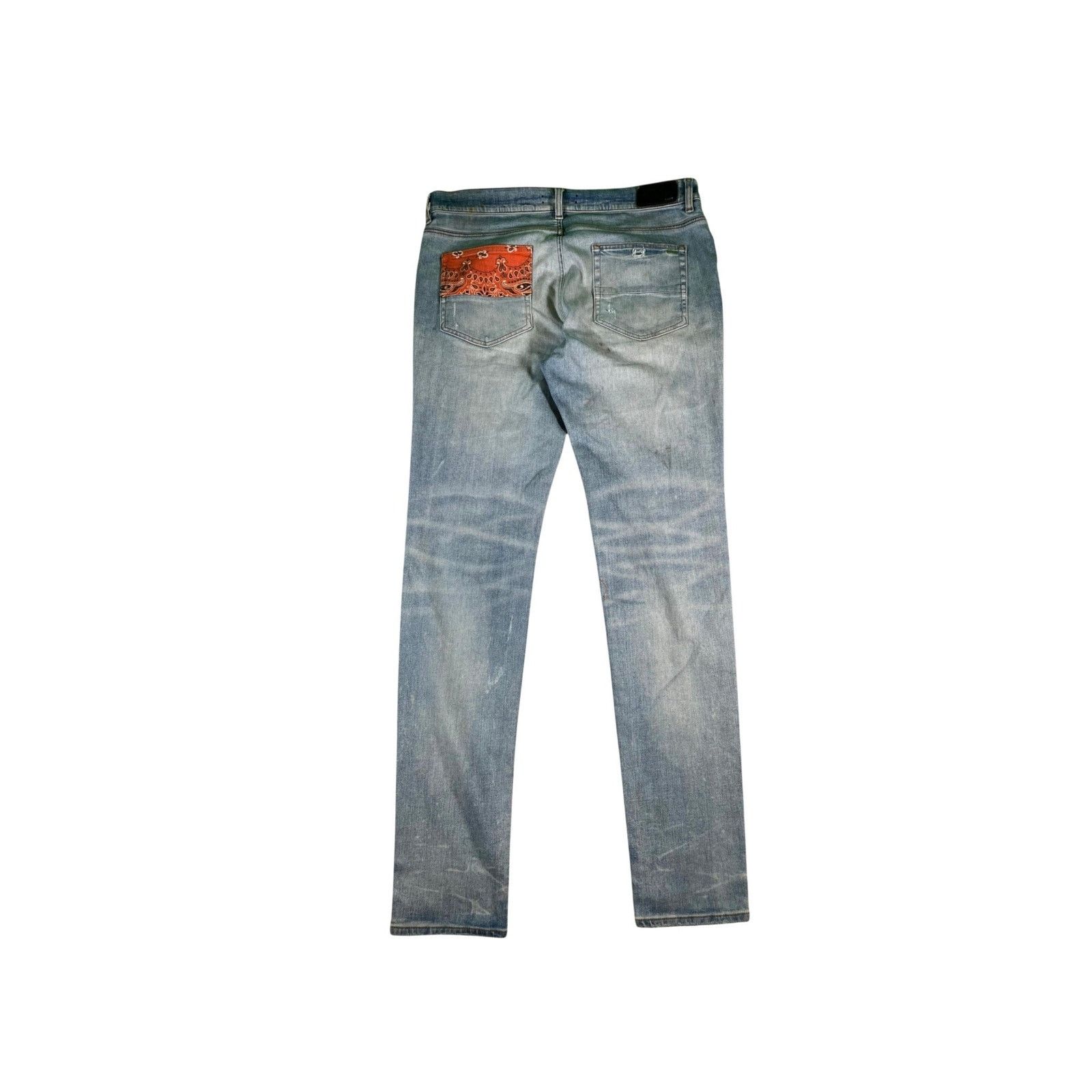 Amiri Amiri "Bandana Patch" Light Wash & Orange Jeans Size US 38 / EU 54 - 2 Thumbnail