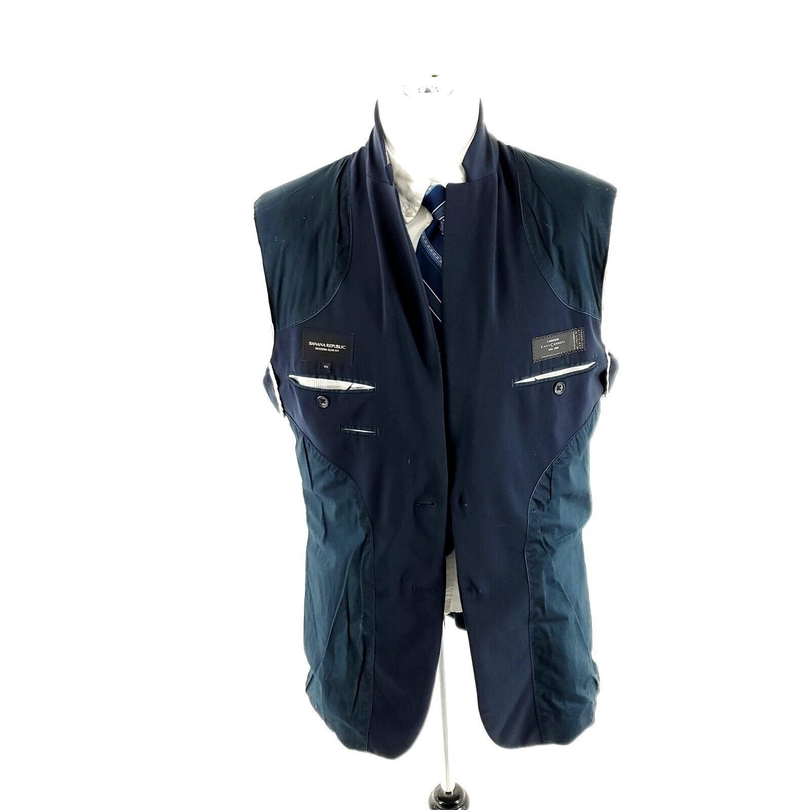 Banana Republic DAMAGED Banana Republic Wool 2 Button Blazer 40R Blue Lanifi Size 40R - 11 Thumbnail