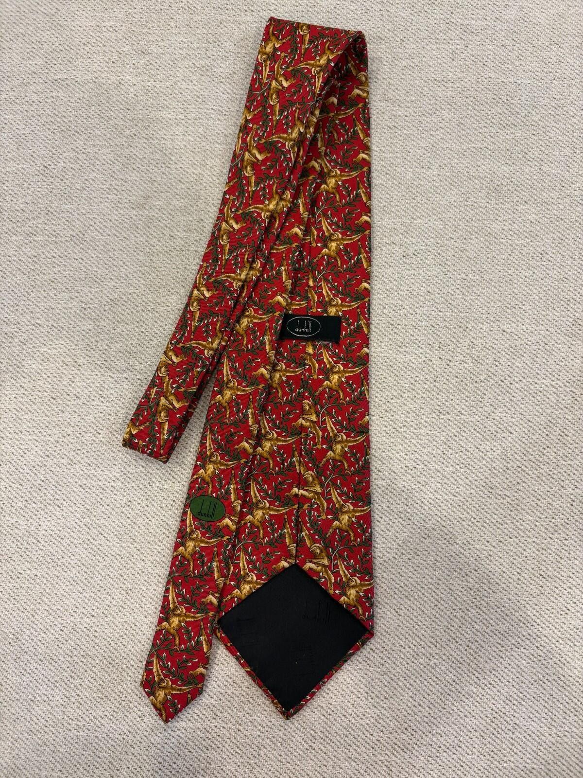 Alfred Dunhill Dunhill London Silk Tie Red Monkey Animal Print Italy Size ONE SIZE - 1 Thumbnail