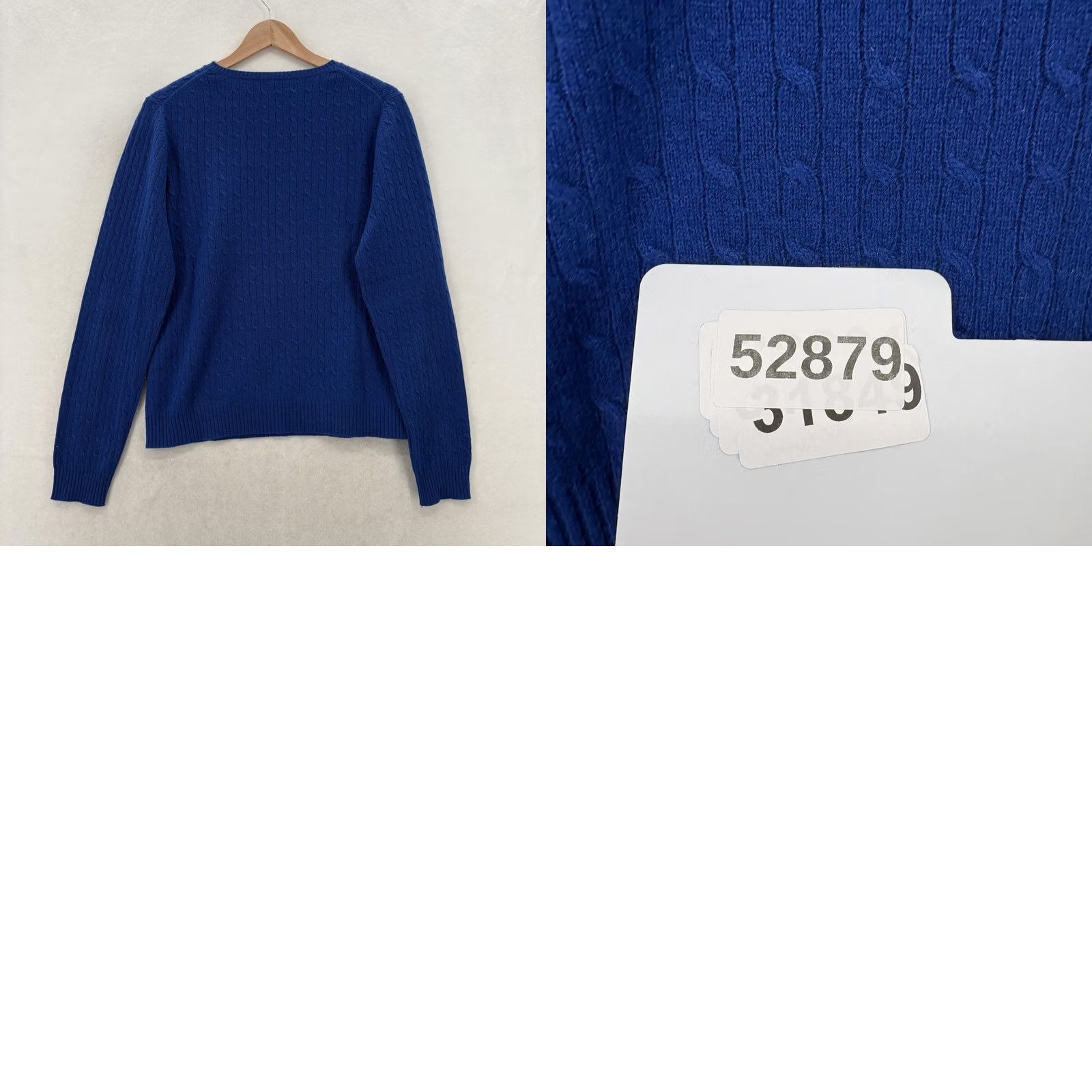 Vintage Marina Luna Sweater Womens XL Blue 100% Cashmere Crew Neck Cable Knit Pullover Size XL / US 12-14 / IT 48-50 - 9 Thumbnail