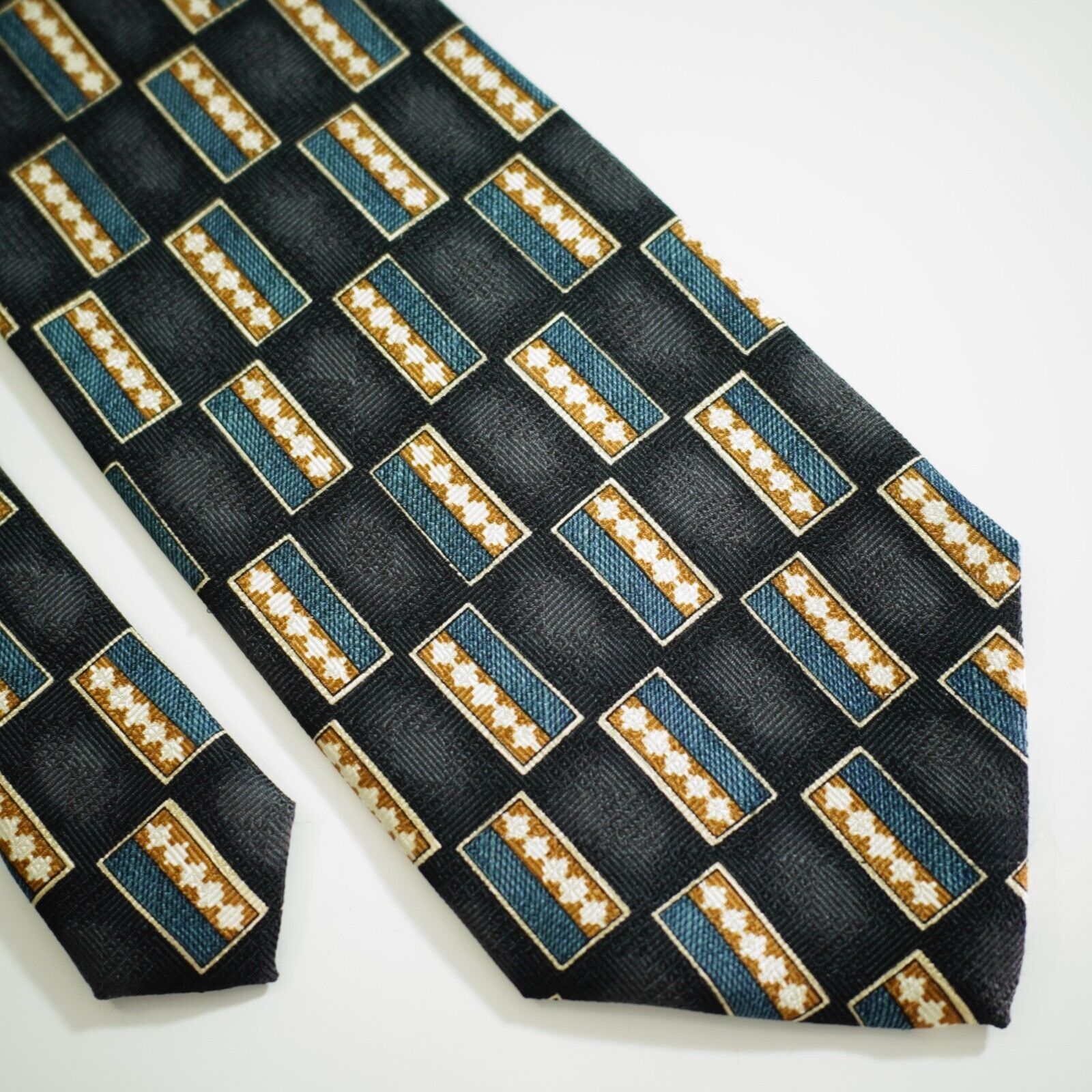 Designer Louis Roth Black Blue Tan Abstract Geometric Jacquard Print Size ONE SIZE - 1 Thumbnail