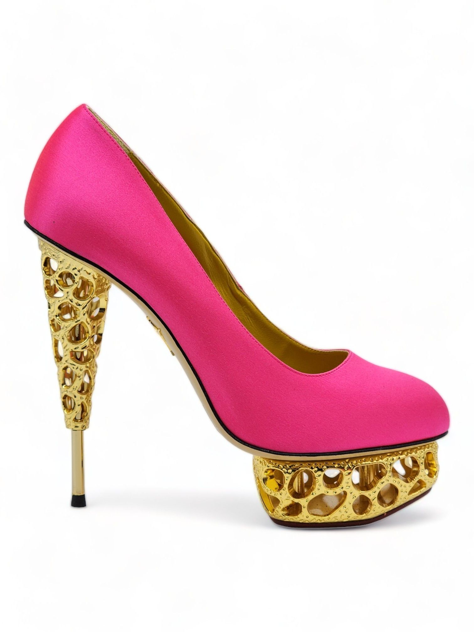 image of Charlotte Olympia Objets D'art Gold Sculptured Heel Shoes Pumps Pink $1150, Women's (Size 8)