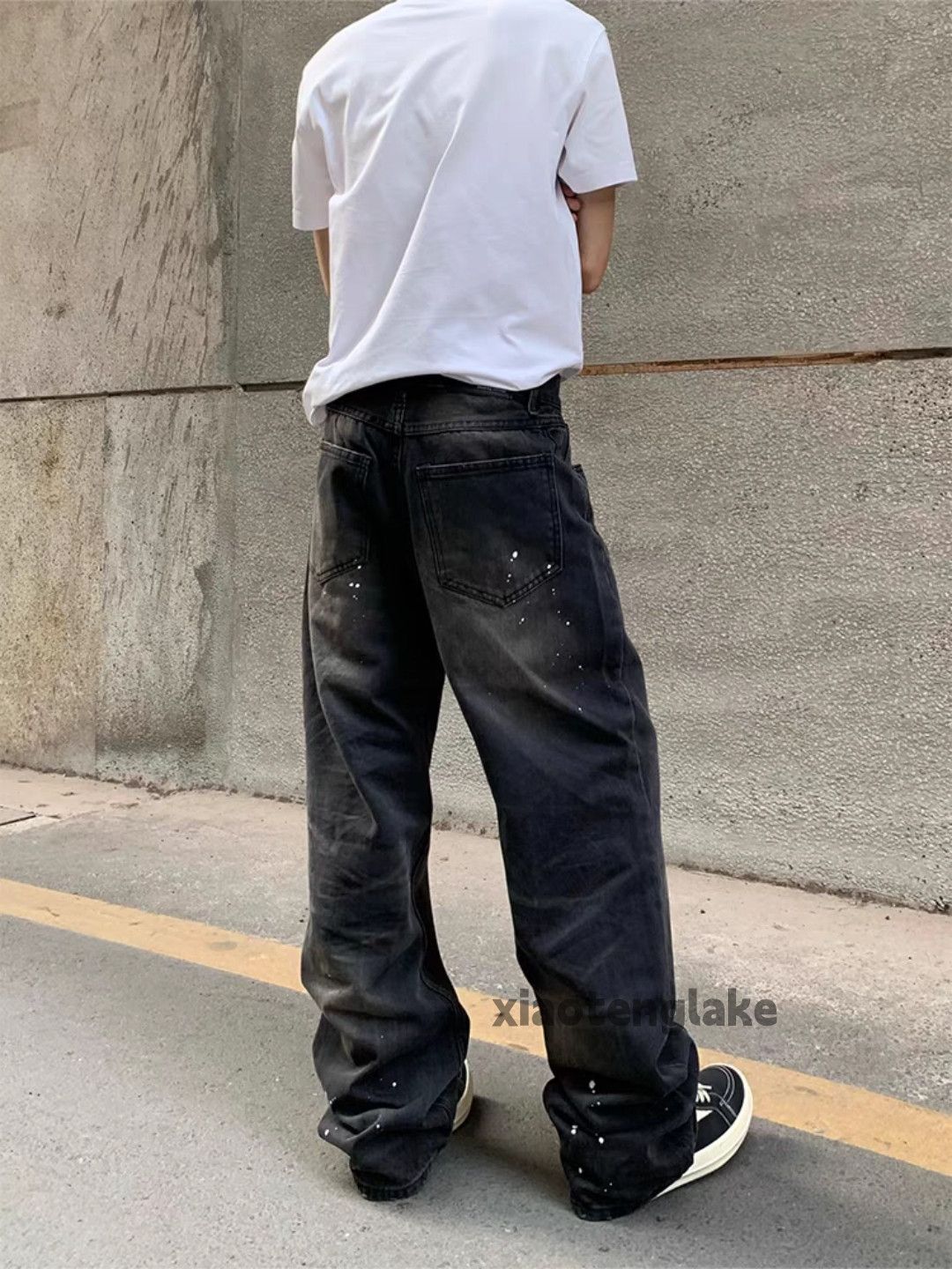 Jean Unisex washed faded loose baggy paint grunge pants Size US 32 / EU 48 - 4 Thumbnail