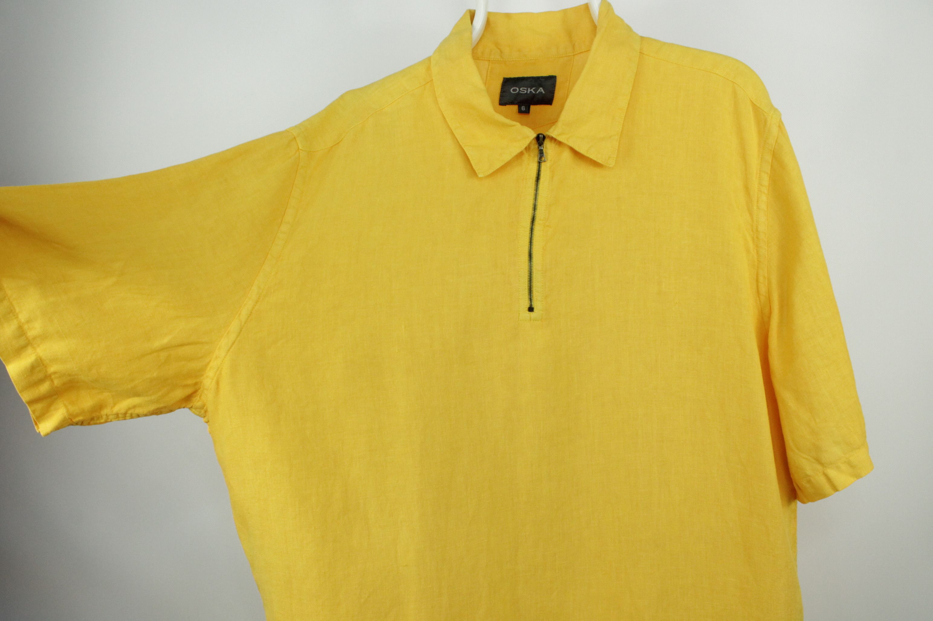 Designer Oska Yellow Linen 1/4 zip Short Sleeve T-Shirt Women's Size XXL / US 16-18 / IT 52-54 - 5 Thumbnail