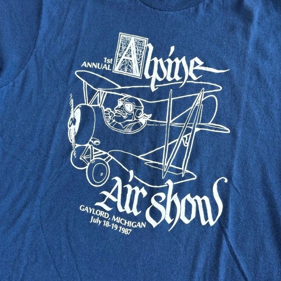 Vintage VINTAGE 80s Alpine Air Show Planes Airplane T-Shirt Size Medium Made In USA Blue Crew Neck Short Sleeve Men M Size US M / EU 48-50 / 2 - 3 Thumbnail