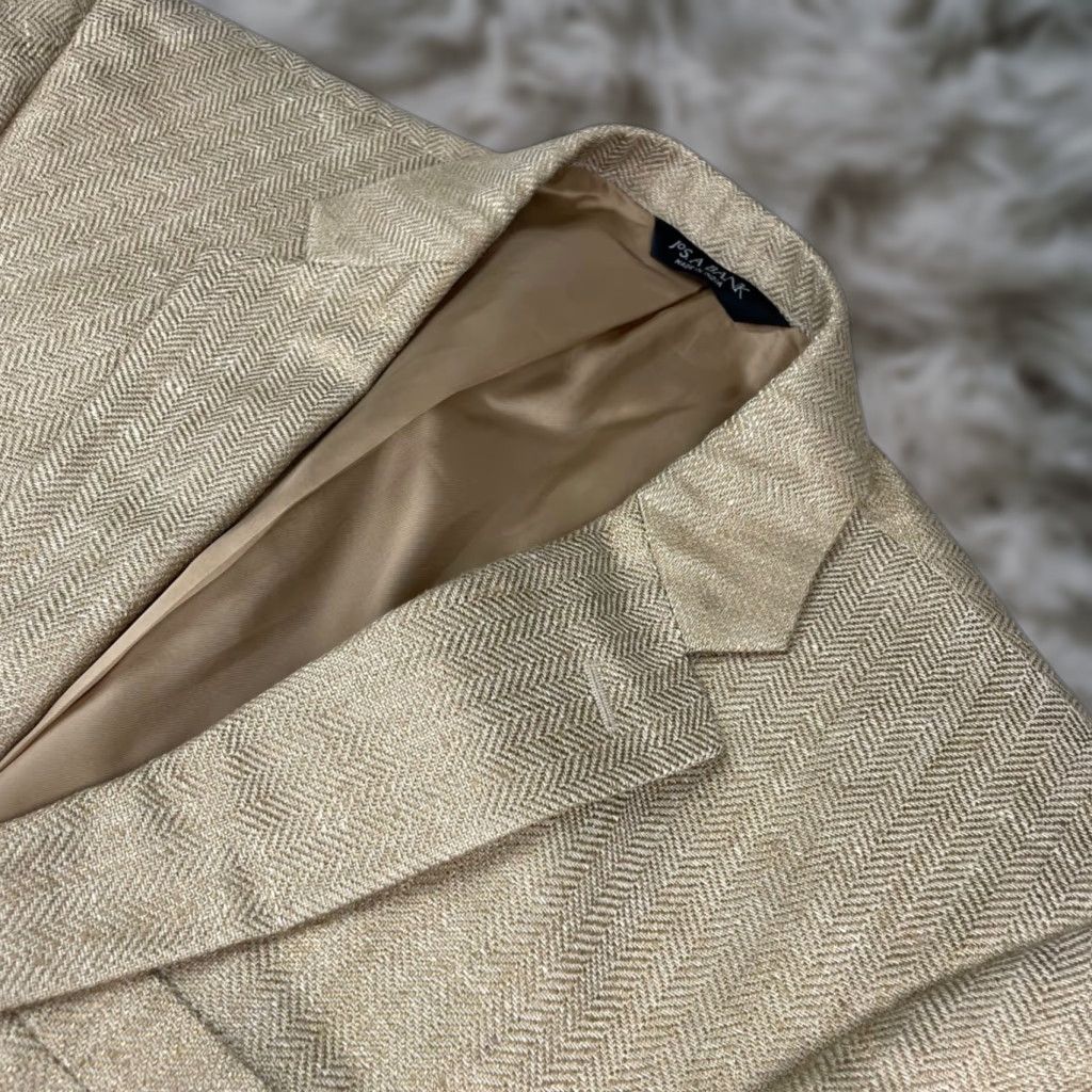 Jos. A. Bank Blazer Men 42 Regular Linen/Silk Beige Gold Herringbone 2-Button 42R Mens Jacket