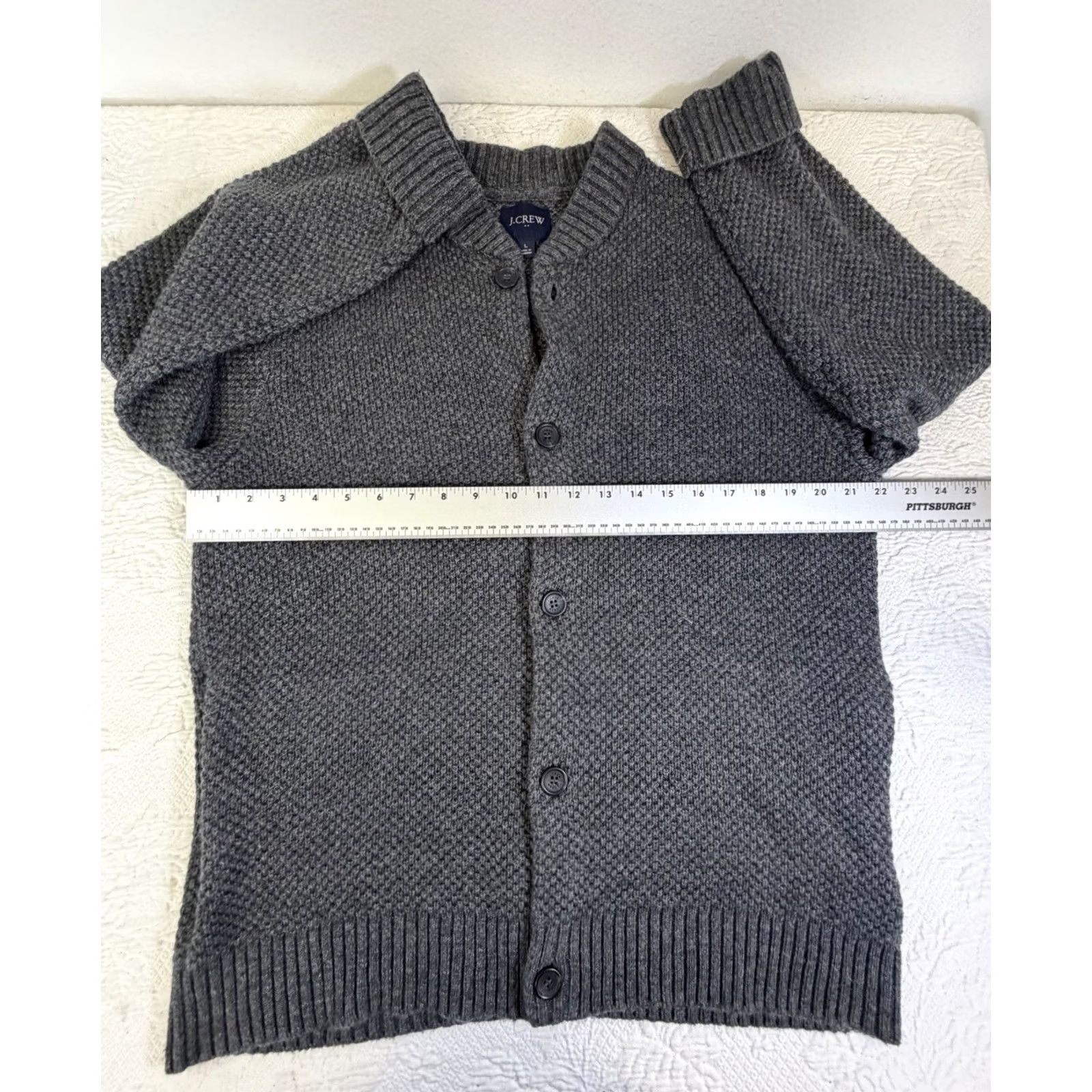 J.Crew J.CREW Sweater Bomber Wool Gray Supersoft Lambswool-blend Long Sleeve Cardigan Large Mens Regular Pocket Buttons Knit Fall Winter Spring Size US L / EU 52-54 / 3 - 3 Thumbnail