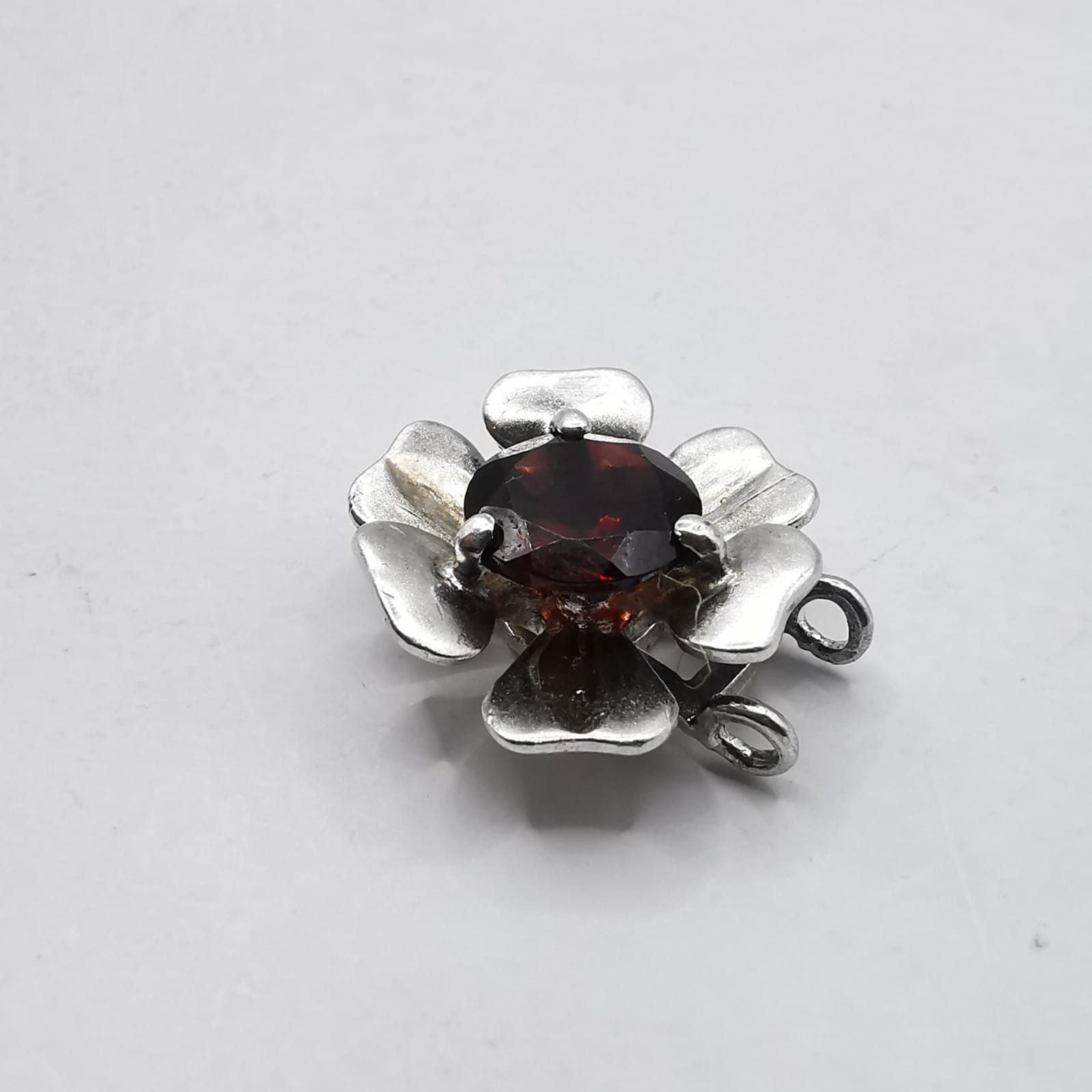 Sterling Silver Vintage Pendant "Clover" 925 Sterling Silver Ruby 5,55g Size ONE SIZE - 8 Thumbnail