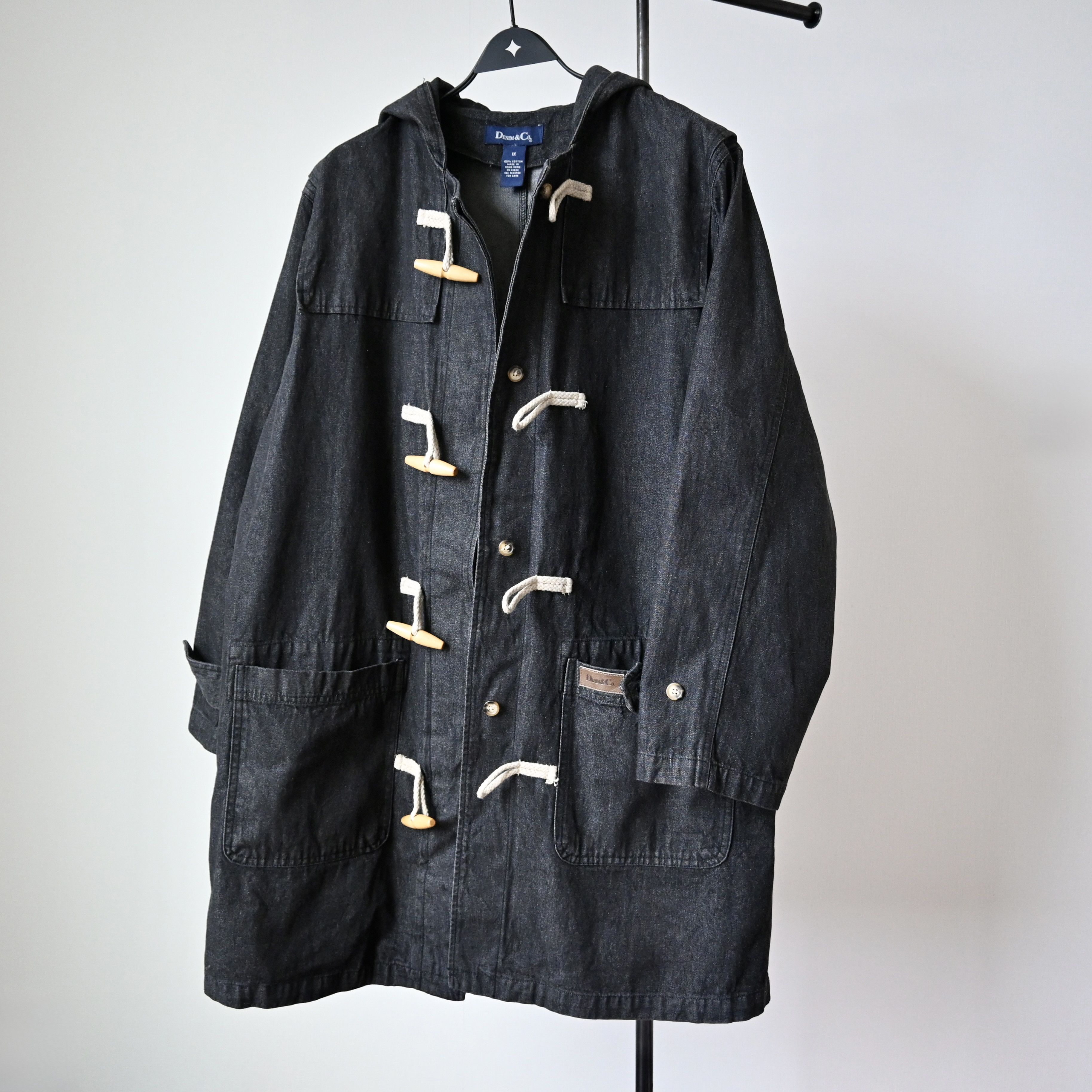 Denim & Co. 1990s Denim & Co black denim duffle coat, size 1X Size US L / EU 52-54 / 3 - 12 Thumbnail